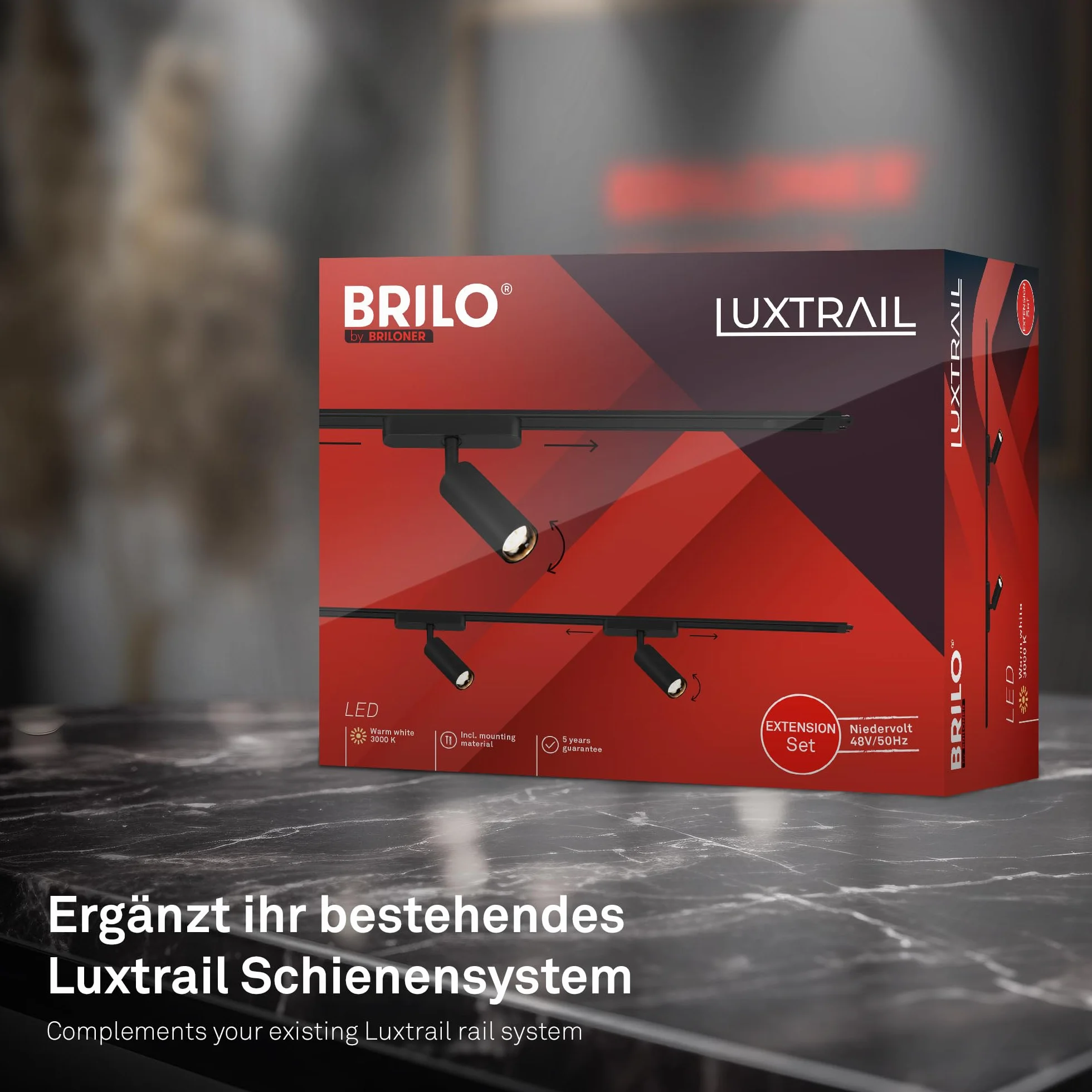 BRILONER Luxtrail Sistema de carriles set de prolongación 2x LED spots extensible orientable 1m negro