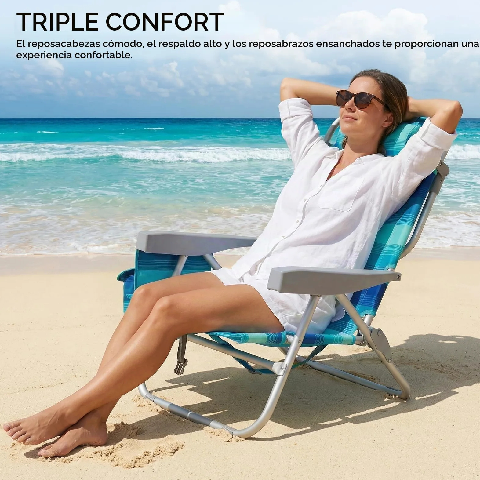 LIFERUN Silla de Playa Plegable de Aleación de Aluminio, Silla Plegable Ligera y Portátil como Mochila, Silla de Camping, Reclinable, Capacidad de Carga de hasta 150 kg, Silla Plegable de Exterior