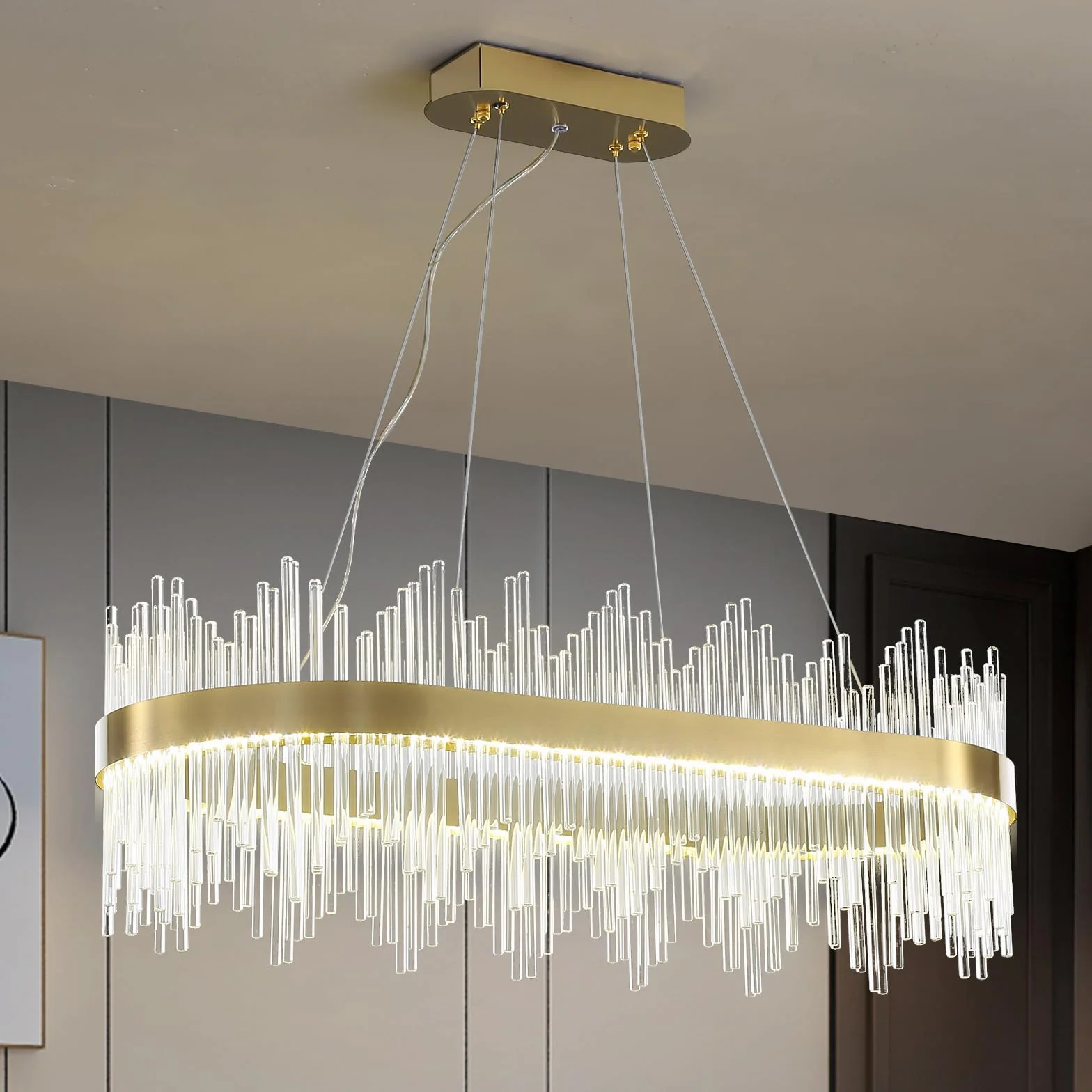 Lámpara de Araña de Cristal Moderna LED Dorada 80 cm