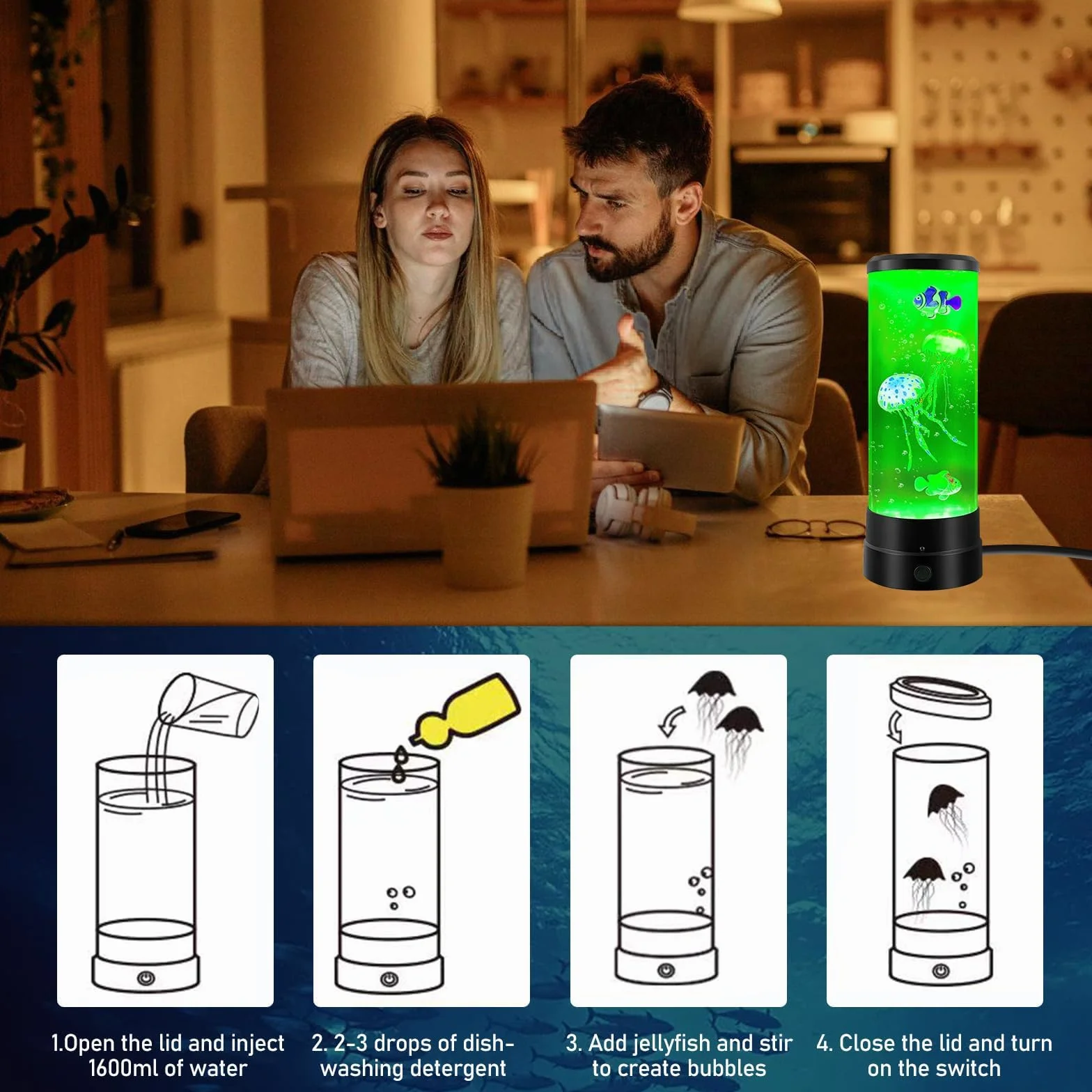 BORDEAG BYZESTY Lámpara de medusas LED 17 colores, lámpara de lava, luz de ambiente nocturna