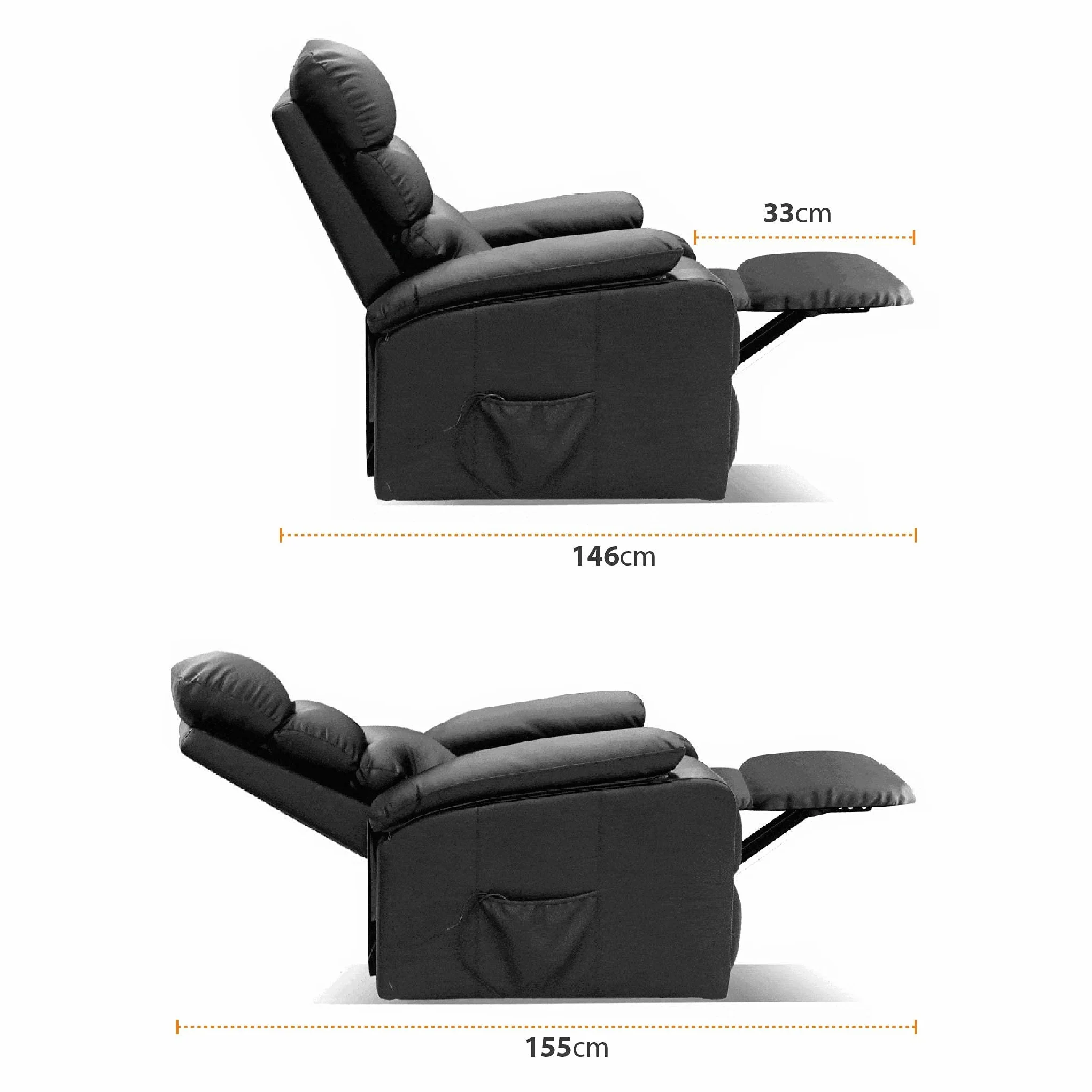 Gridinlux Sillón Relax Masaje Extra Acolchado Negro Reclinable Elevación automática Mando 5 Modos Calor Lumbar 8 Motores 4 Zonas Polipiel