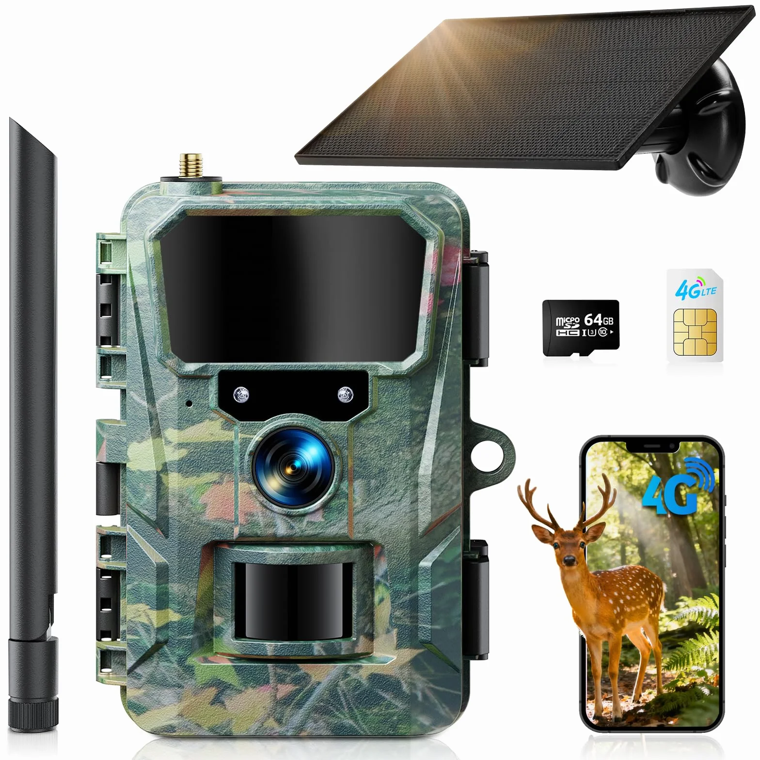WOLFANG Cámara de Caza 4G, Cámara Fototrampeo 48MP 2K, 5200 mAh Batería, Nocturna 850 NM LED IR con 0,2 s Activación, Cámara Caza Impermeable IP66 para Vida Silvestre