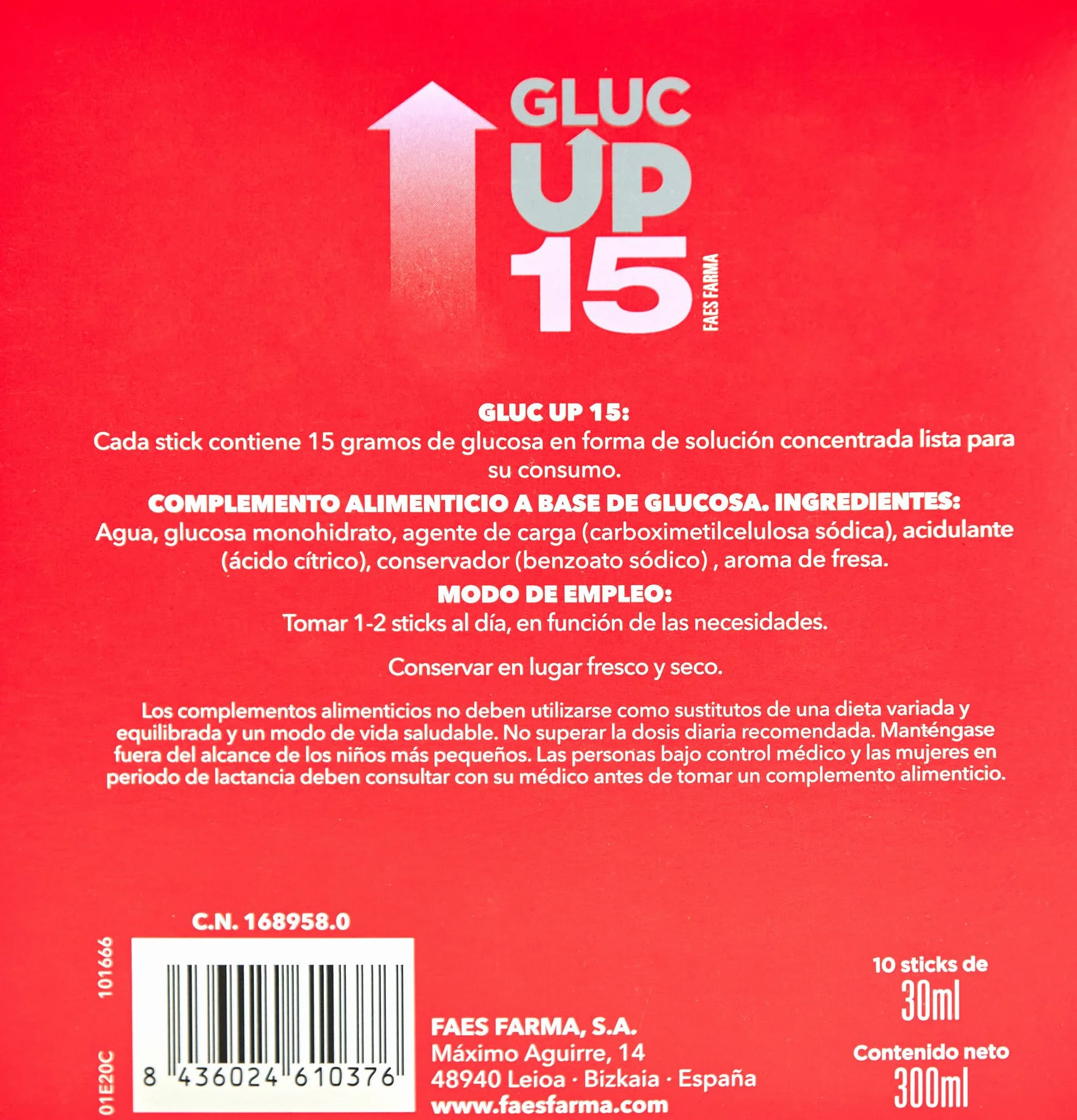 Gluc Up 15 Complemento Alimenticio Glucosa 15 g Sabor Fresa 10 Stick 30 ml
