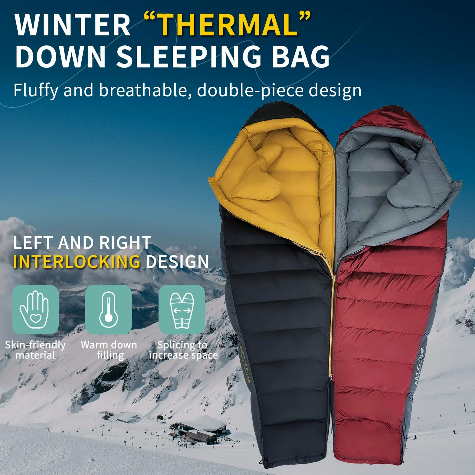 Saco de Dormir de plumón para Adultos, Clima frío, Paquete pequeño, fácil de Llevar, 680 FP. Saco de Dormir para Camping, Senderismo, montañismo
