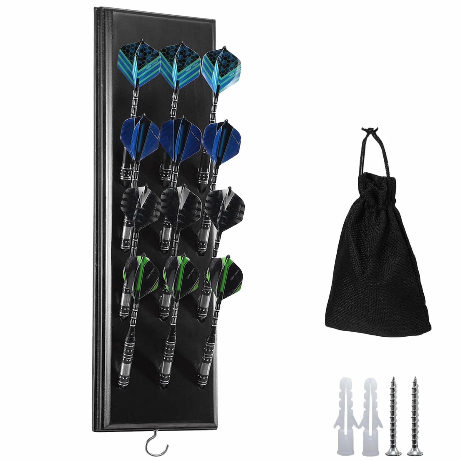 Soporte para dardos de madera para 12 dardos, soporte de madera de, práctico almacenamiento para dardos, soporte para colgar en la pared, para cualquier tipo de diana (negro)