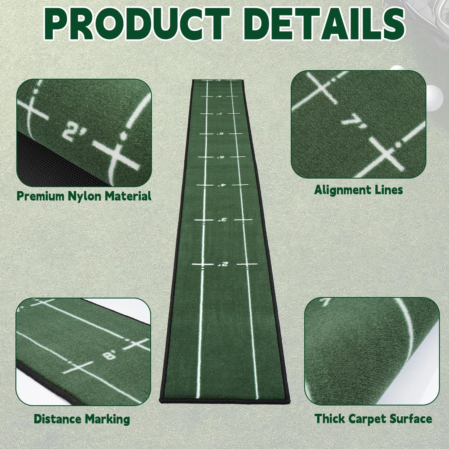 Rainmae Alfombrilla de golf para interiores de 30 cm de ancho y 280 cm de largo, para práctica de golf, ayuda a simular con pista de alineación y entrenamiento de putter