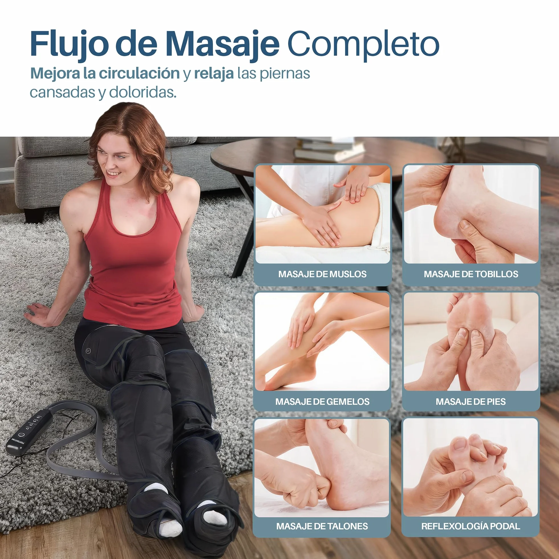 PORTENTUM Botas de presoterapia con calor regulable, 5 niveles de compresión, Masajeador piernas