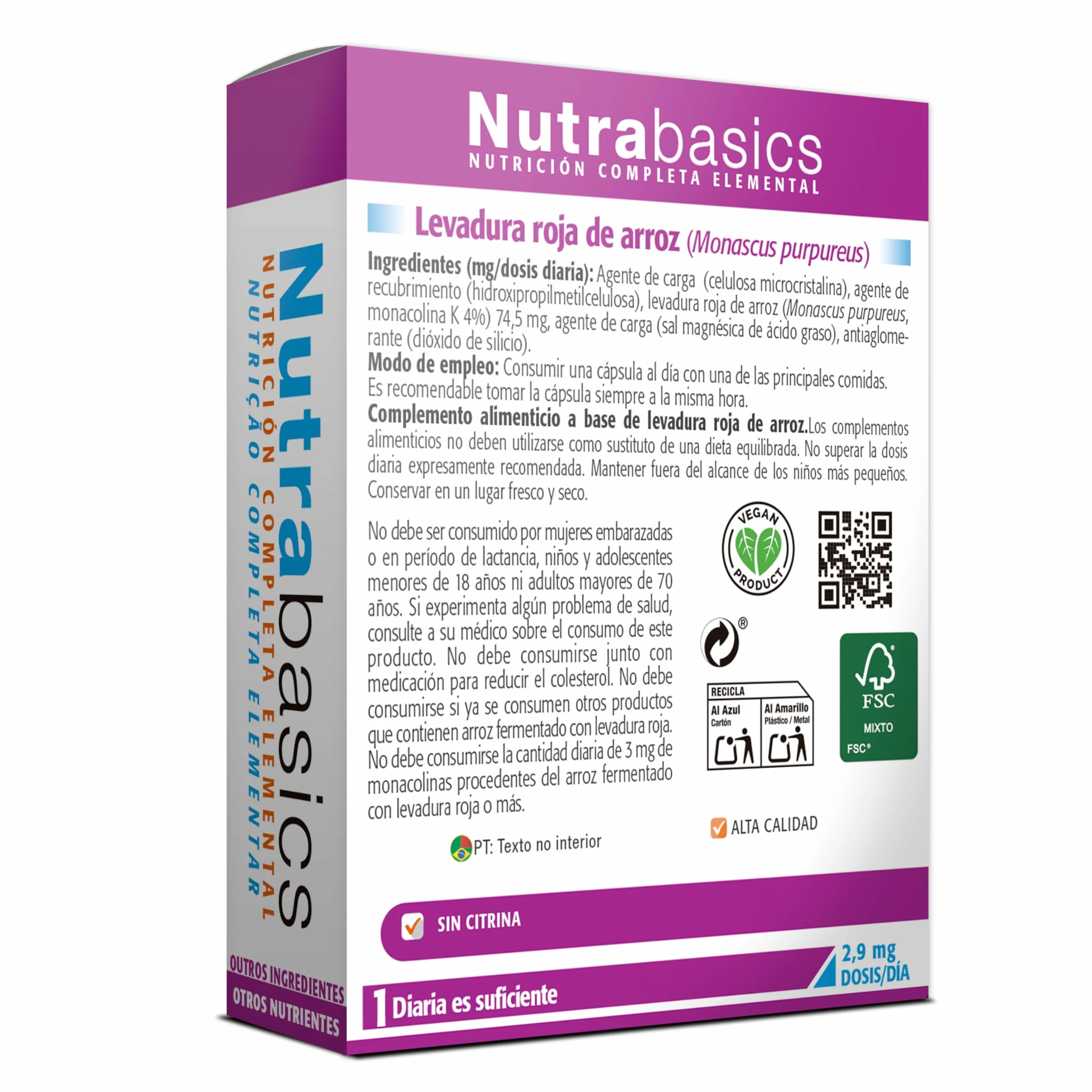 DRASANVI Levadura Roja de Arroz Monascus purpureus 2,9 mg Monocolina K 30 Cápsulas