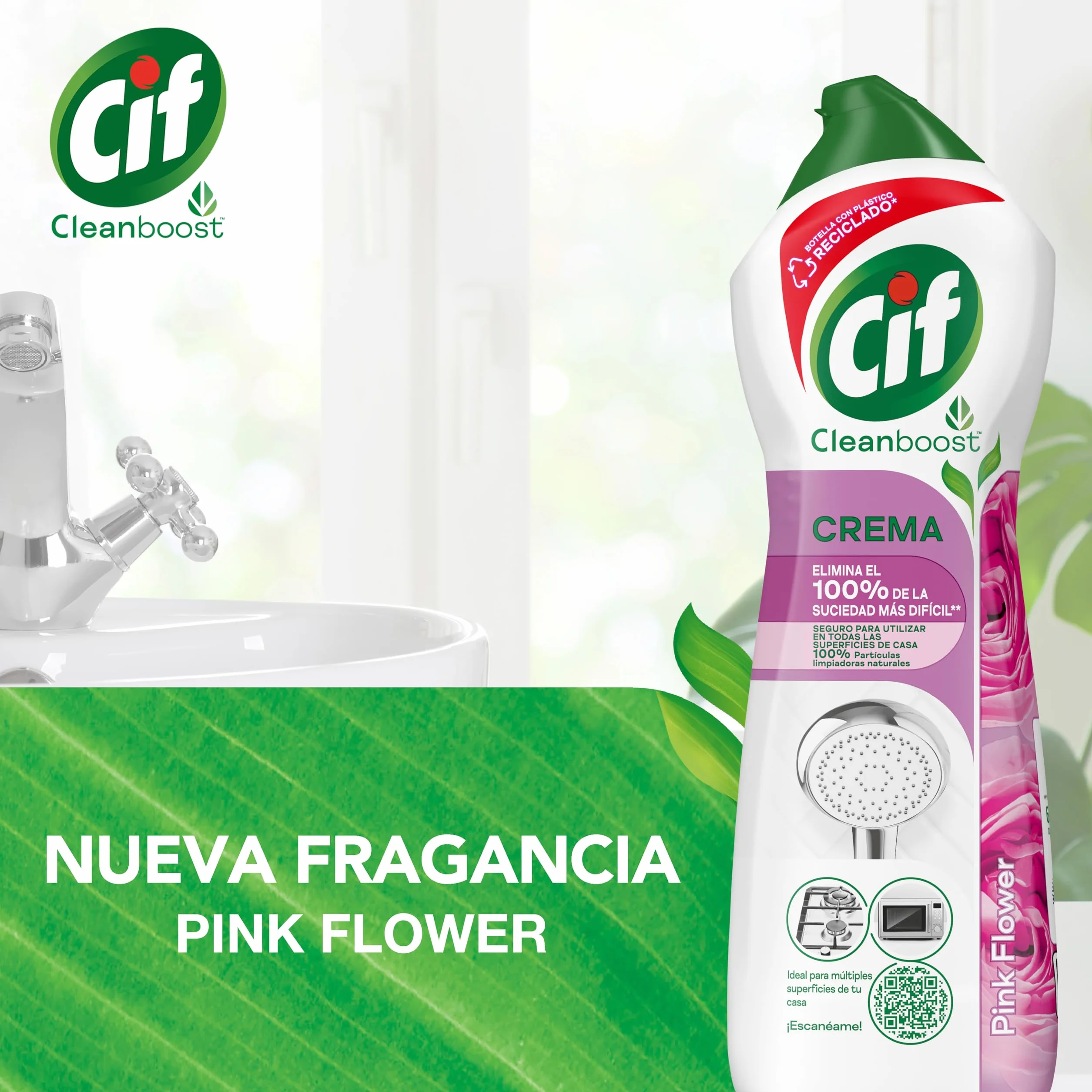CIF Crema Limpiadora Rosa 650 ml Limpiador Multiusos Baño y Cocina Fórmula Natural