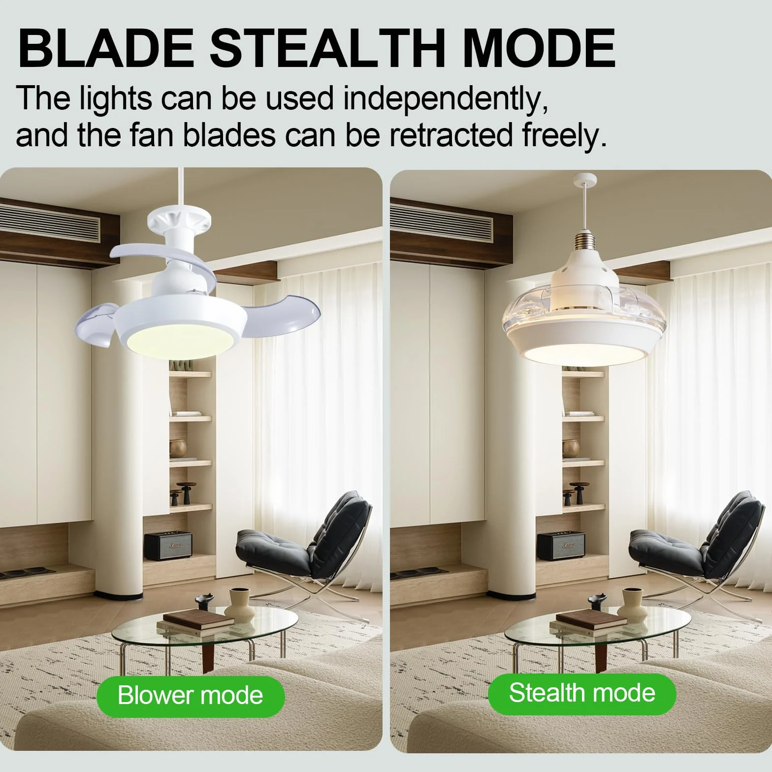 IERAKOR Ventilador de Techo con Luz E27 42CM Lámpara LED Silencioso 33W Regulable 3 Velocidades Aspas Ocultas