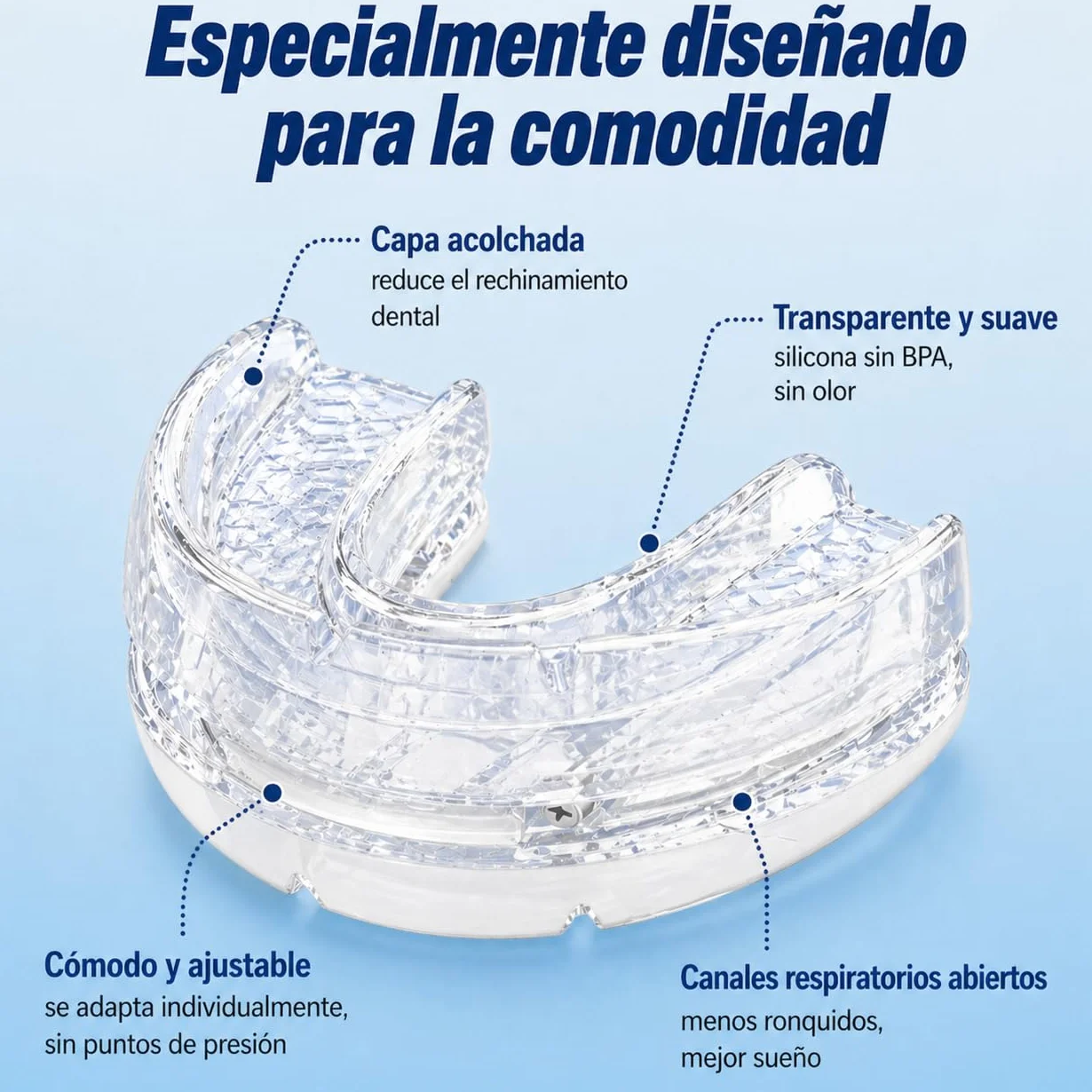 Avanzado Dispositivo Antironquidos Férula Anti Ronquidos para Dormir Blanco Transparente