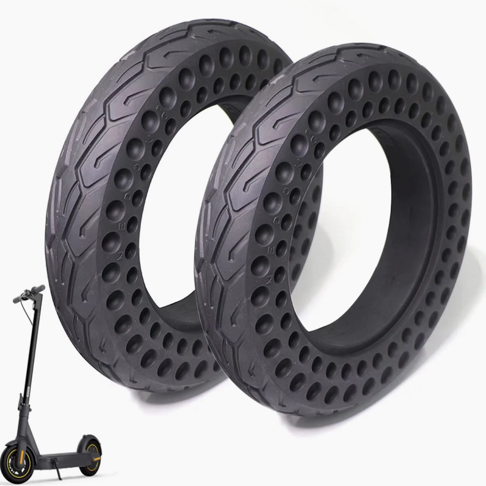 10 x 2.125 Neumático para patinete eléctrico, Neumáticos de goma maciza de 10 pulgadas Diseño de panal Resistente al desgaste A prueba de pinchazos Neumático de repuesto delantero o trasero para patin