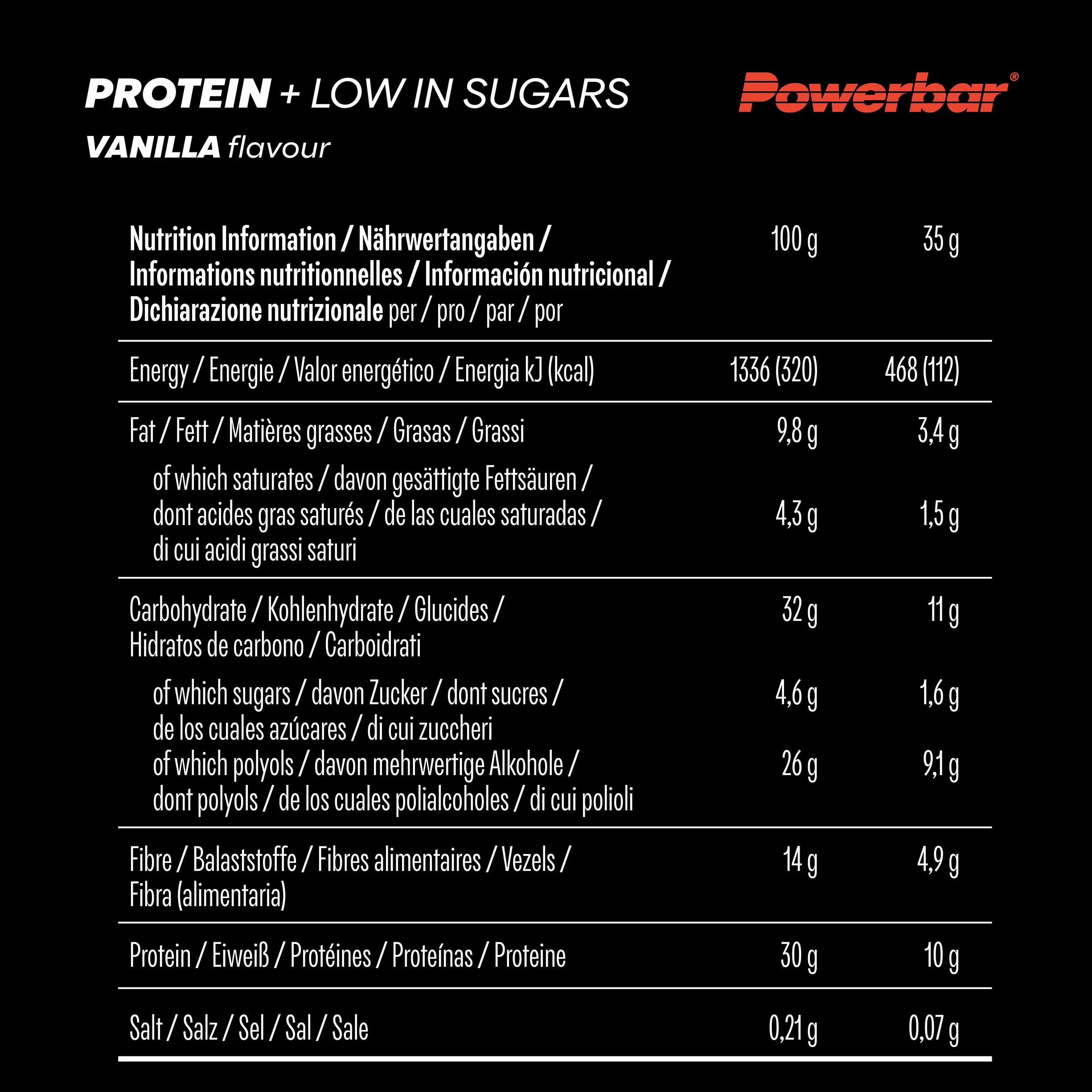 Powerbar Protein Plus Low Sugar Vanilla 16x35g Barrita alta en proteínas baja en azúcar