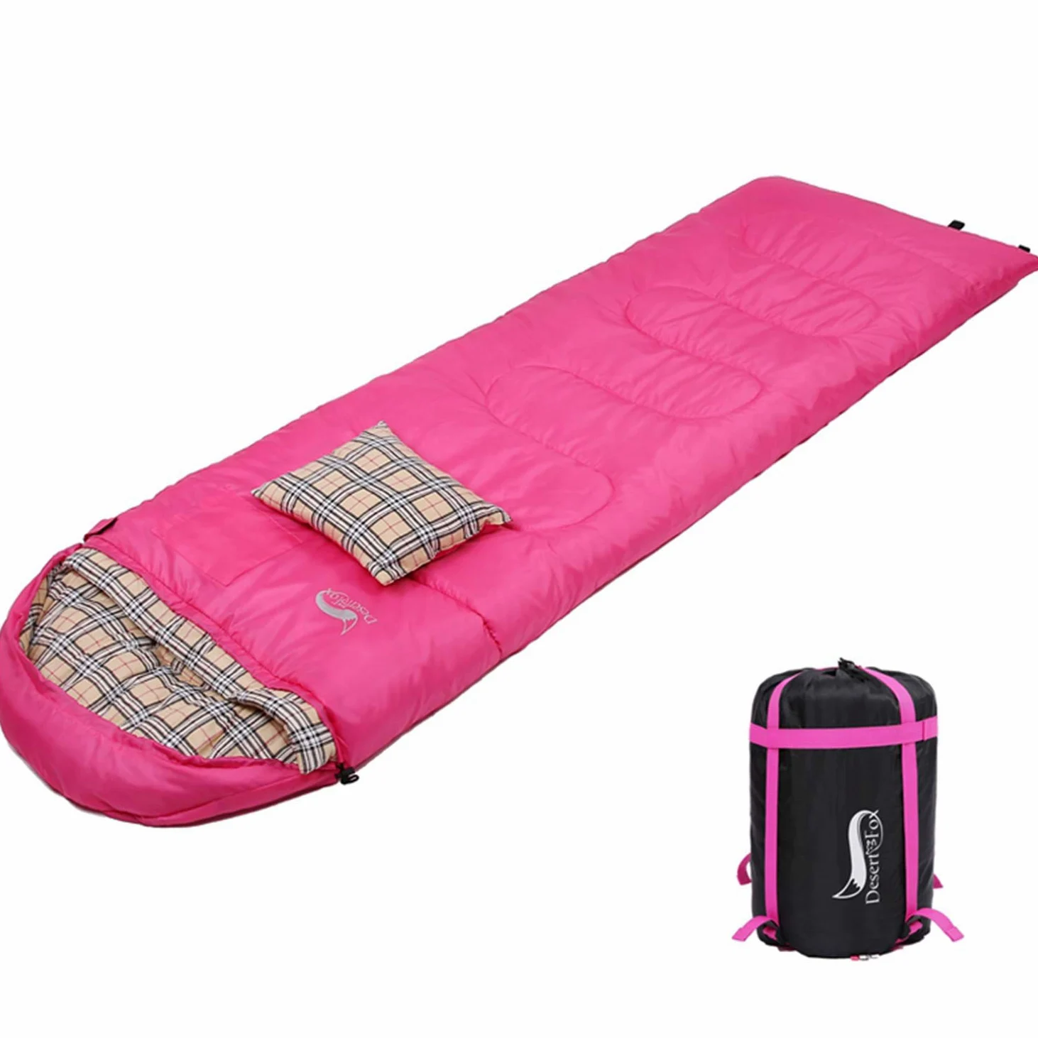 DESERT & FOX Bolsas de Dormir de Franela de algodón con Almohada, 4 Estaciones, cálidas y frías, Saco de compresión, Ligero y portátil, para acampadas, Senderismo, Viajes
