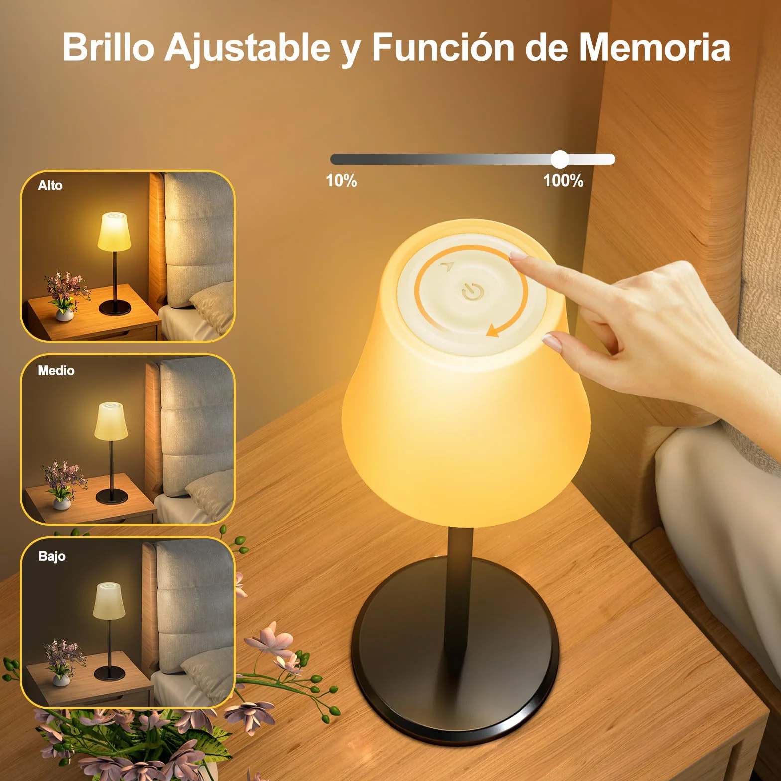 Suright Lámpara de Mesa Inalámbrica con 3 Temperaturas de Color RGB, Recargable IP54 Impermeable