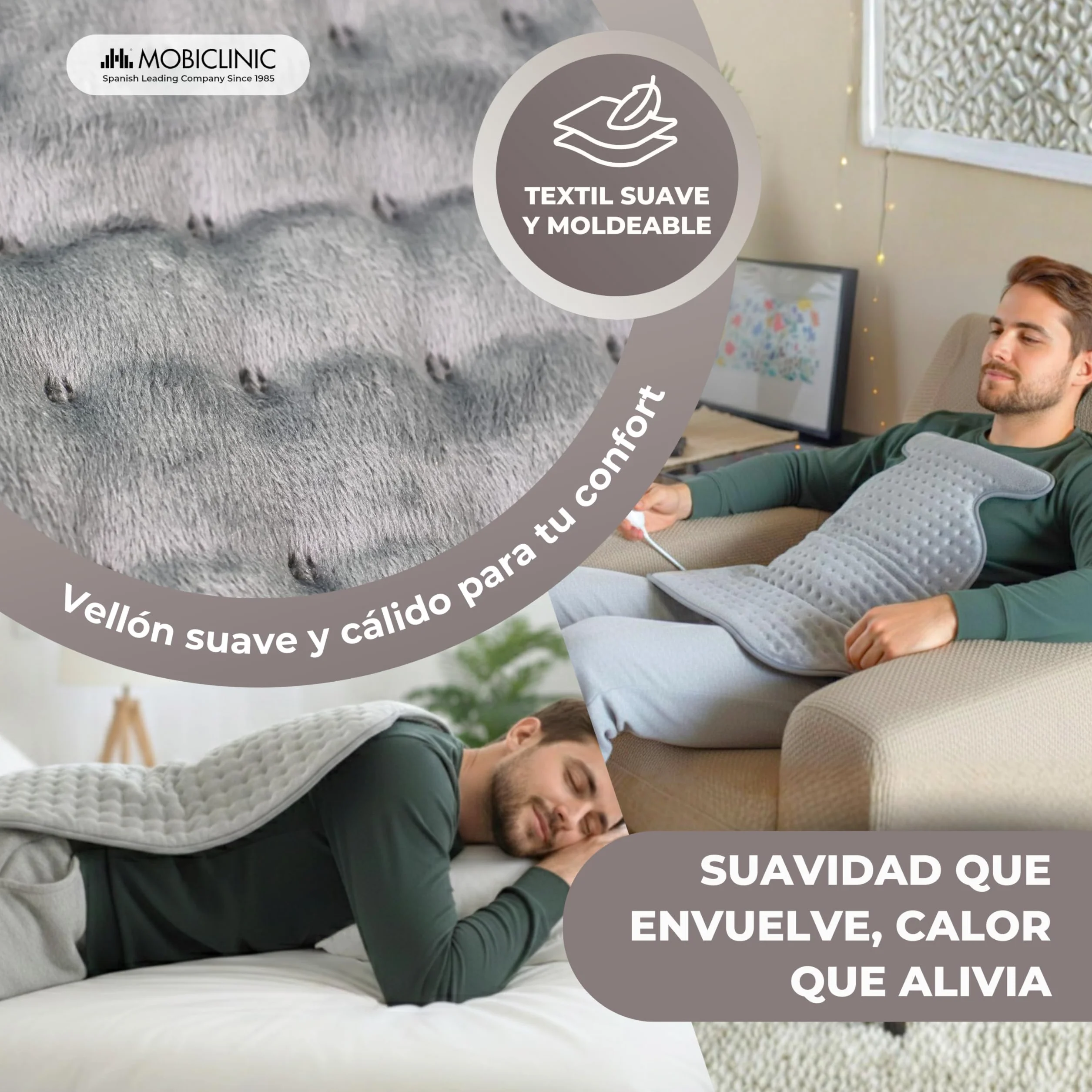Mobiclinic Almohadilla eléctrica dorsal cervical 62x43 100W 3 niveles calor Apagado automático Lavable
