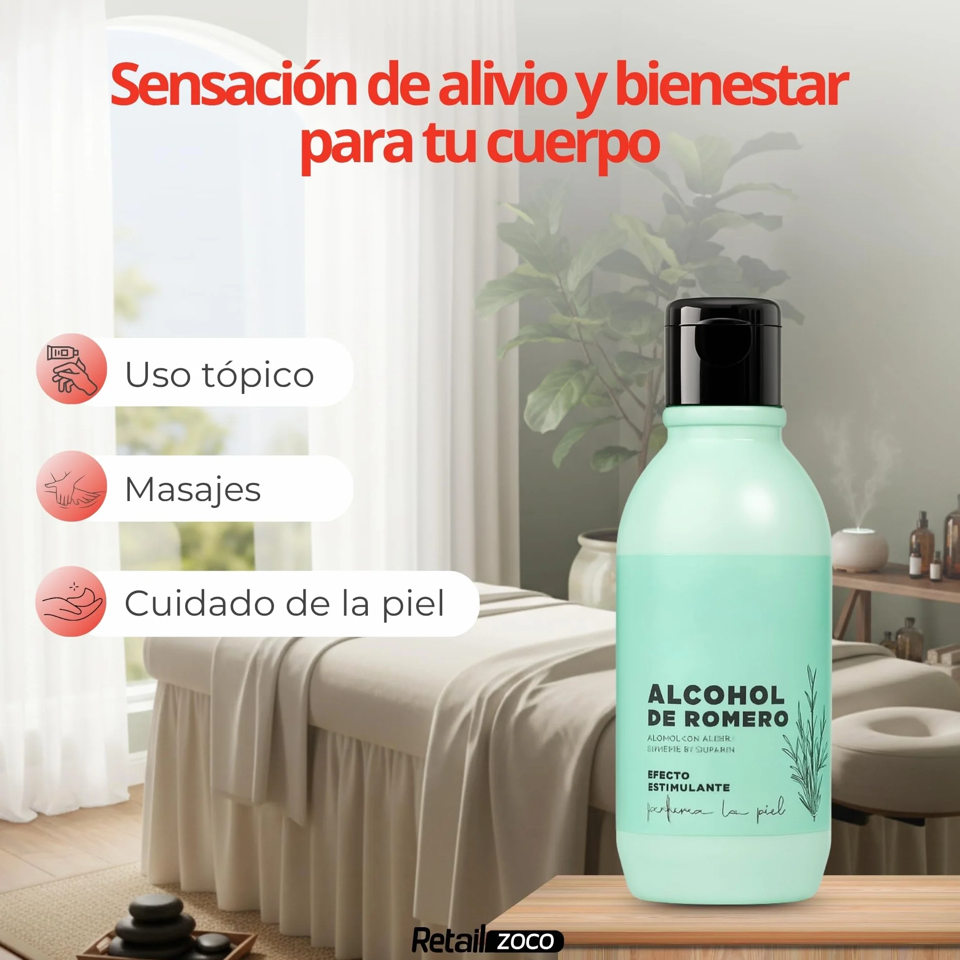 Alcohol de Romero 250 ml Solución Tópica Natural para Masaje