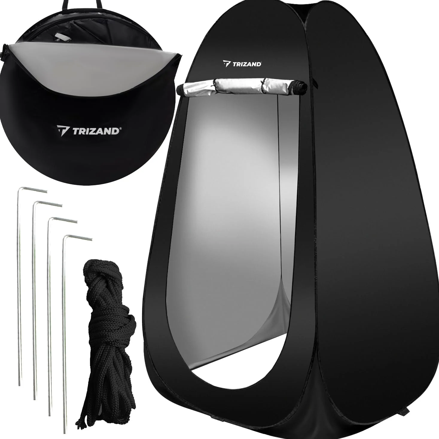 Tienda de campaña 4 en 1 para ducha vestidor inodoro camping 190x110x110 cm impermeable negro con bolsa