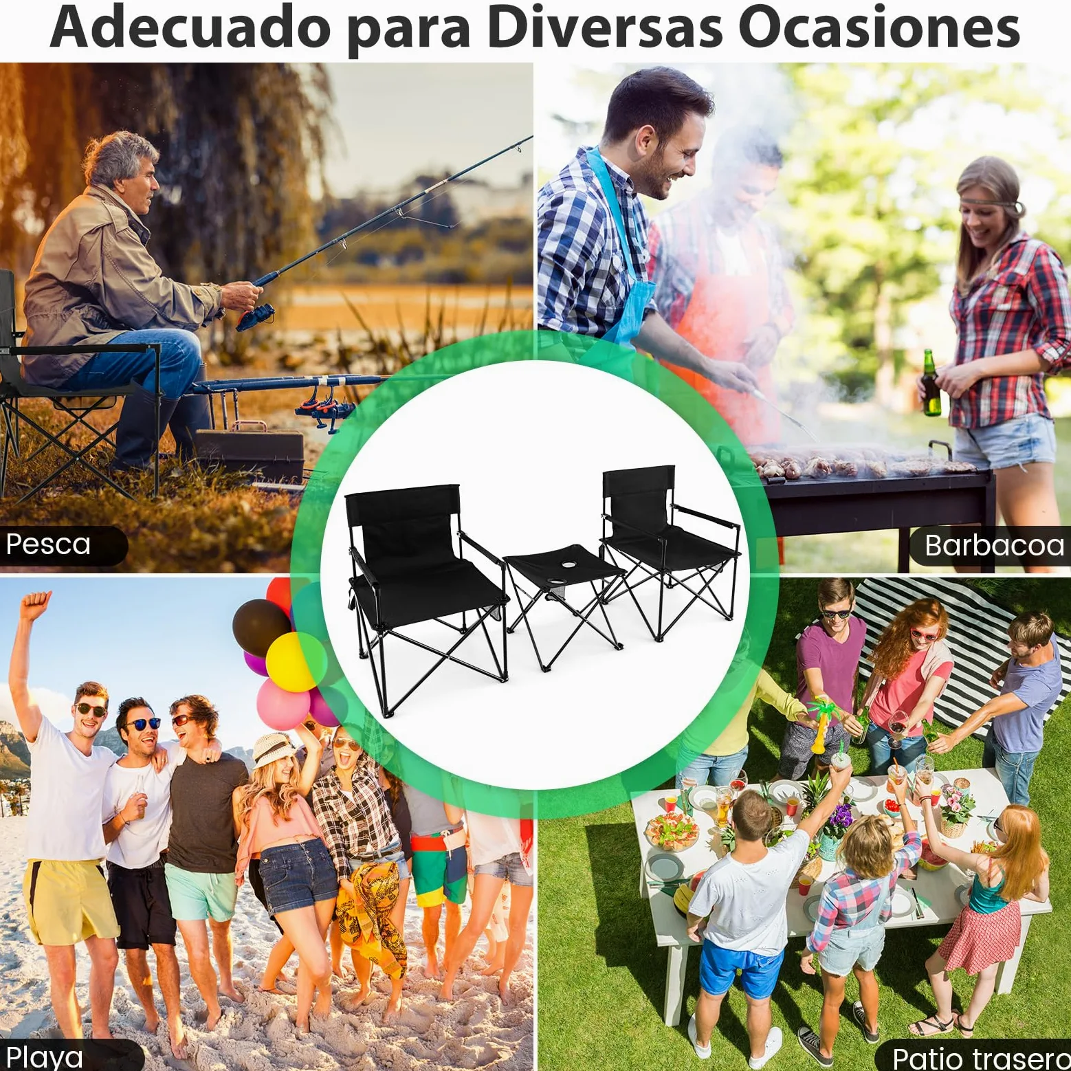 COSTWAY Juego de Sillas Camping Plegable y Mesa, 2 Sillas Camping Portátil y Mesa Auxiliar con 2 Portavasos, Bolsa de Transporte, Pesca, Picnic, Barbacoa, Negro
