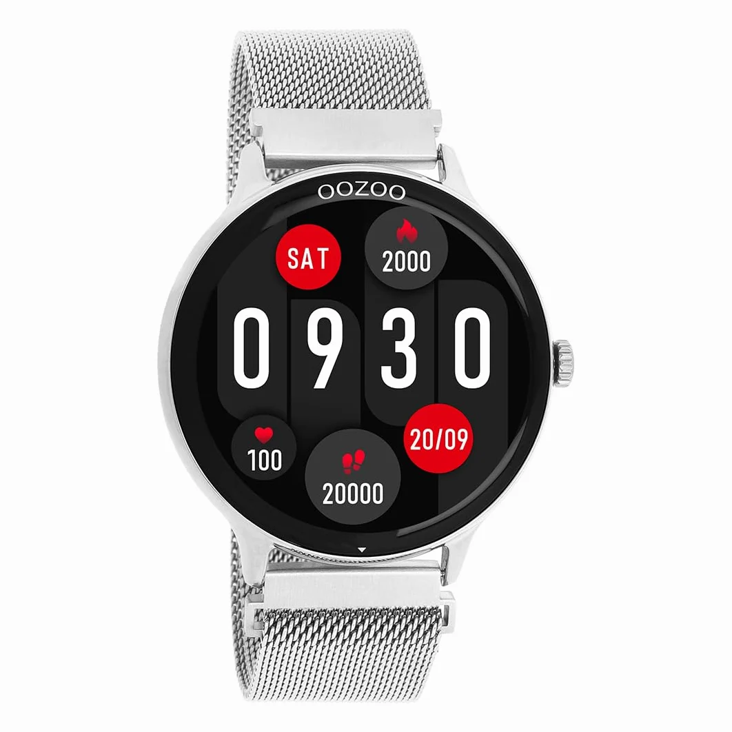Oozoo - Versátil reloj inteligente para hombre con pulsera de malla de 20 mm | Rastreador de fitness con pulsómetro, podómetro y monitor del sueño | Smartwatch redondo compatible con iOS y Android |