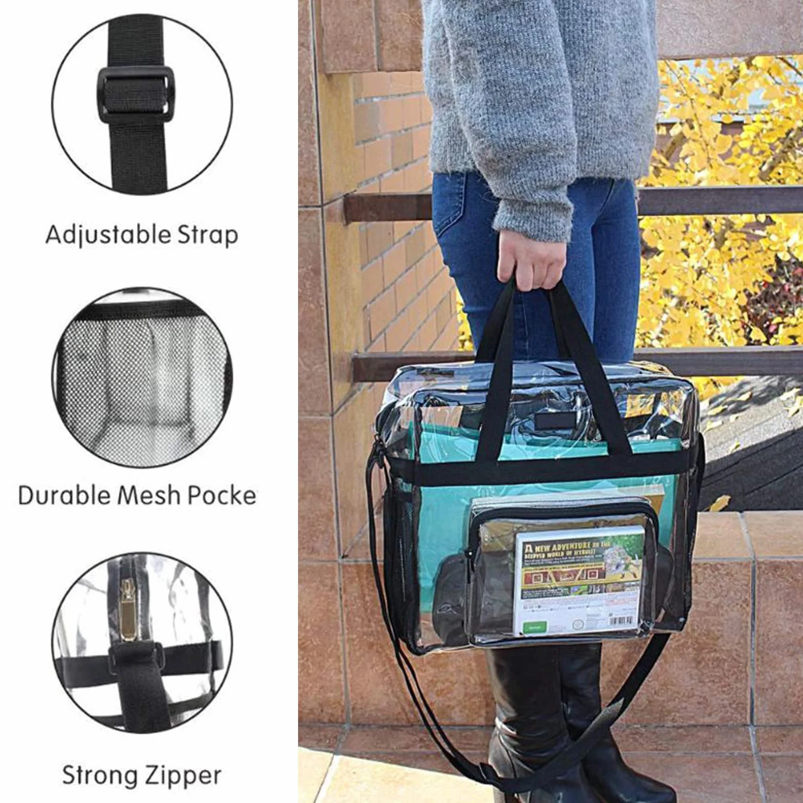 Bolsa transparente Bolsa transparente de PVC BolsaTransparente Aprobada por el Estadio Bolsa de Viaje Portátil de Maquillaje para Trabajo,Juegos Deportivos y Conciertos,30 x 30 x 15cm