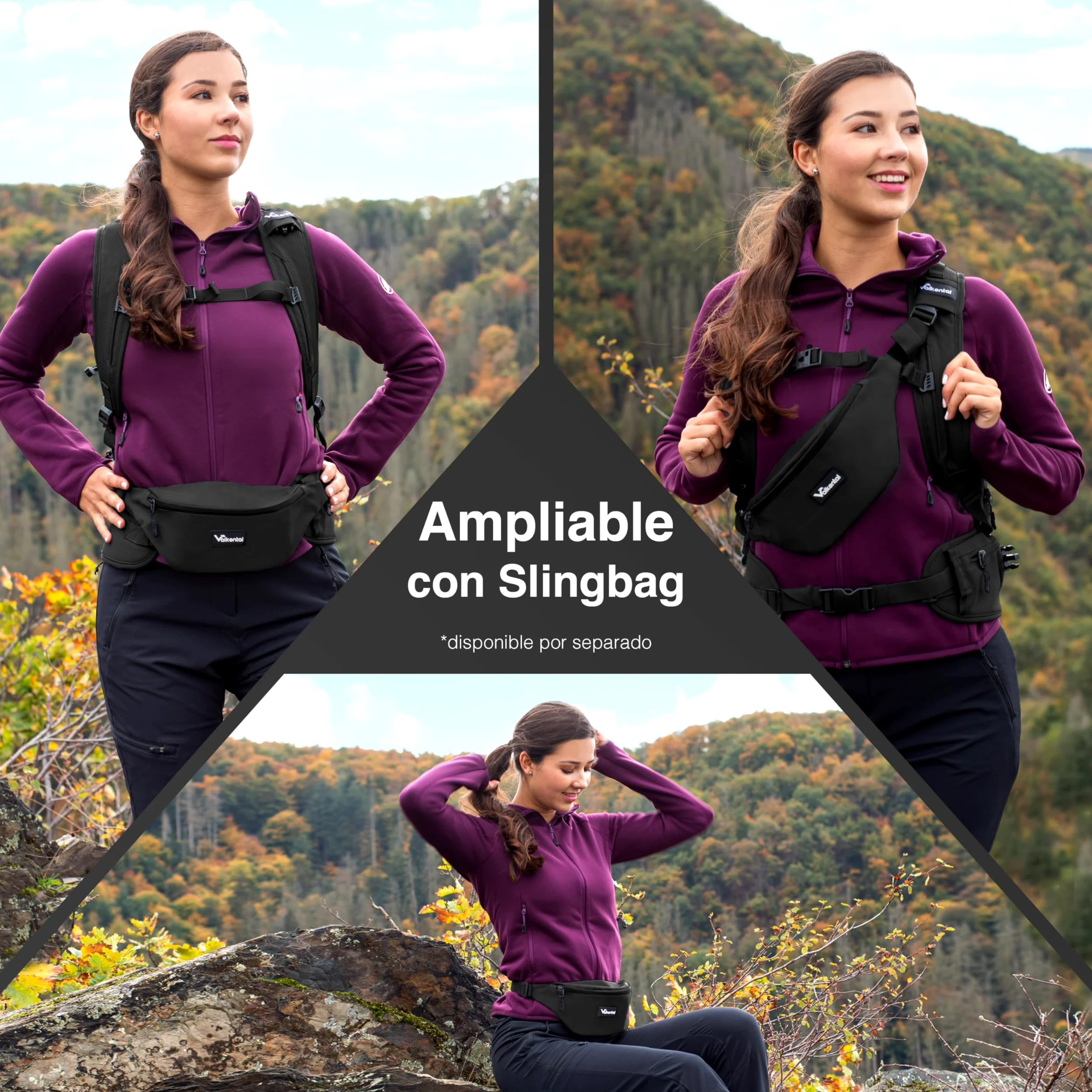 Valkental - Mochila Sostenible con Cinturones de Cadera Ocultables | 22L | Expandible con Riñonera - Perfecta para Senderismo, Trekking, Ciclismo y Uso Outdoor