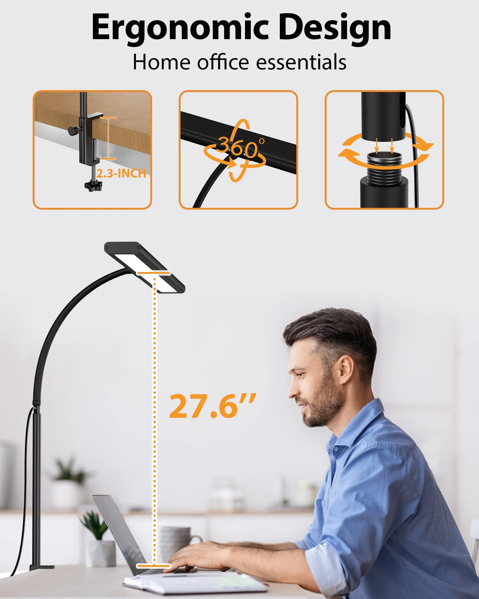iFalarila Lámpara de escritorio regulable 160 ledes cuello cisne flexible abrazadera C