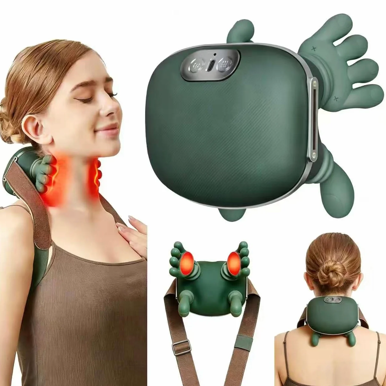 Masajeador Cervical 4D Sin Cables con Calor Calentador de Cuello 3 Niveles de Intensidad Recargable USB-C