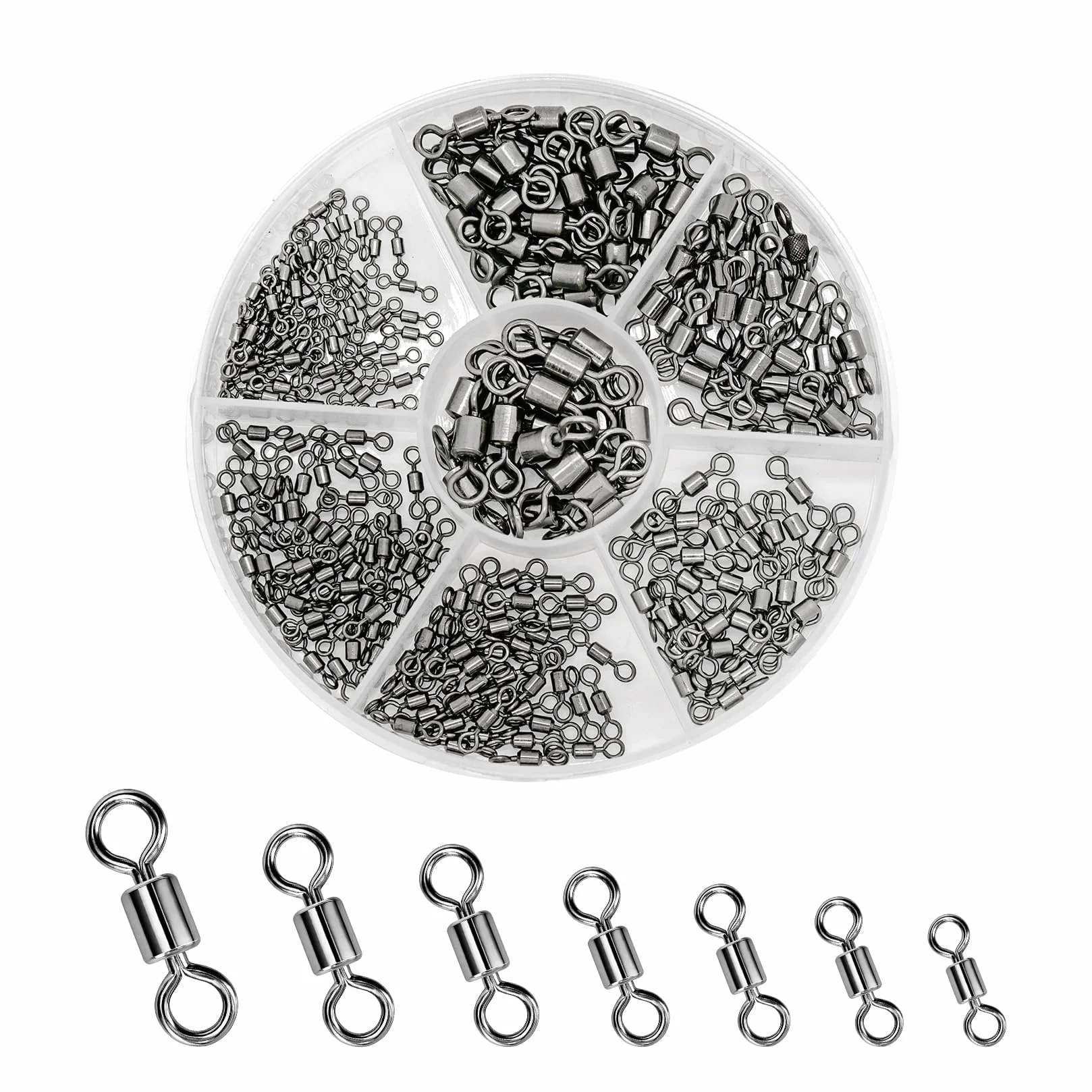260 Piezas Eslabones Giratorios de Barril para Pesca, 14# 12# 10# 8# 6# 4# 2# Emerillones de Pesca, giratorios pescas Conector para señuelos de pescas competitivos en el mar