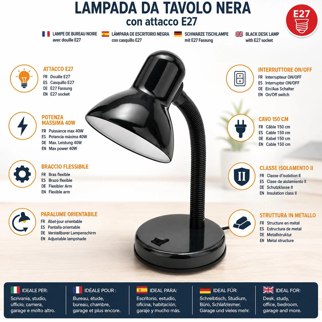 Velamp Charleston lámpara de mesa E27