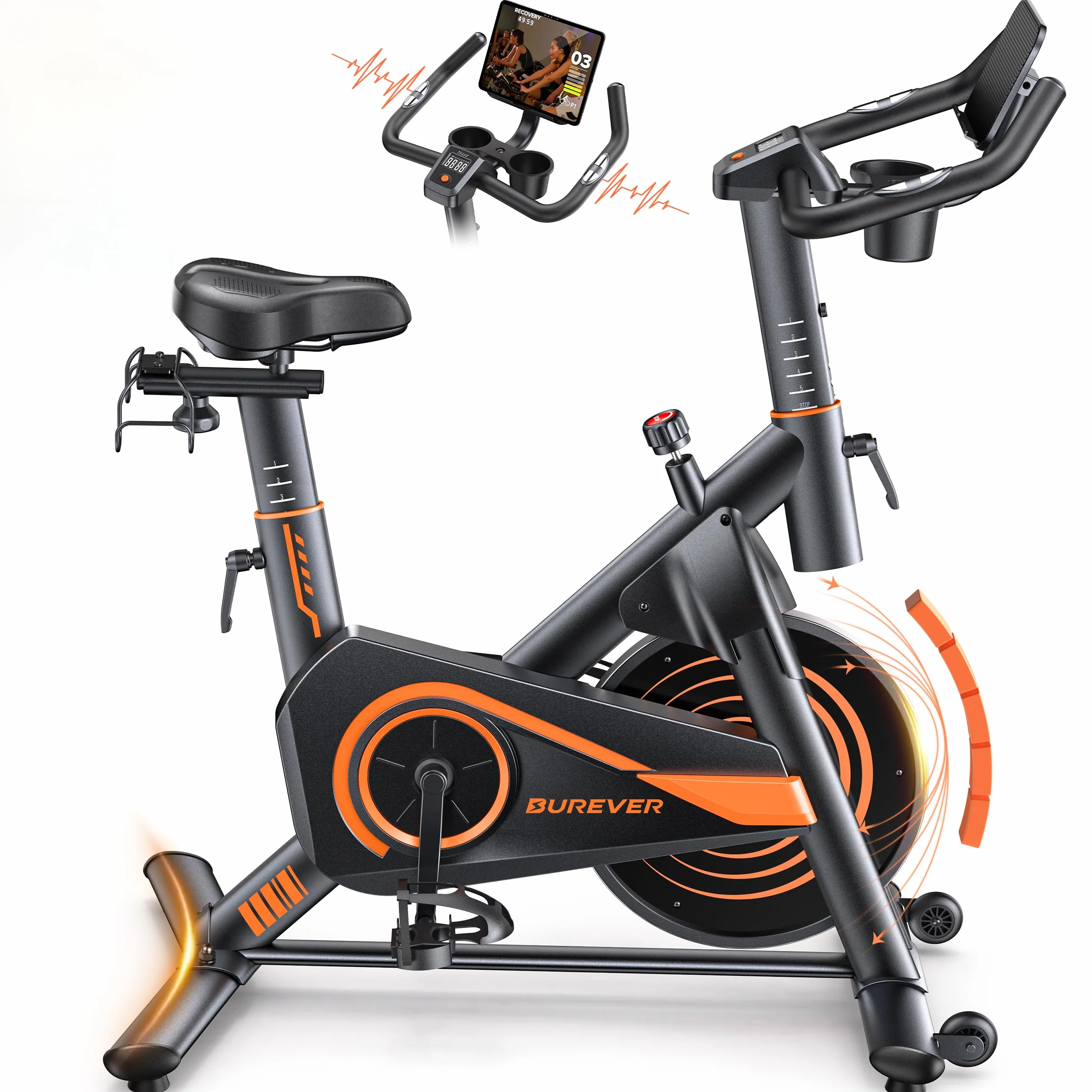 2026 Burever Bicicleta Estática para Casa con APP, Bicicleta estatica Silenciosa con Resistencia Magnética 0-100%, Pantalla LCD, Soporte para Mancuernas y Portavasos, Volante 15 KG, MAX 160KG