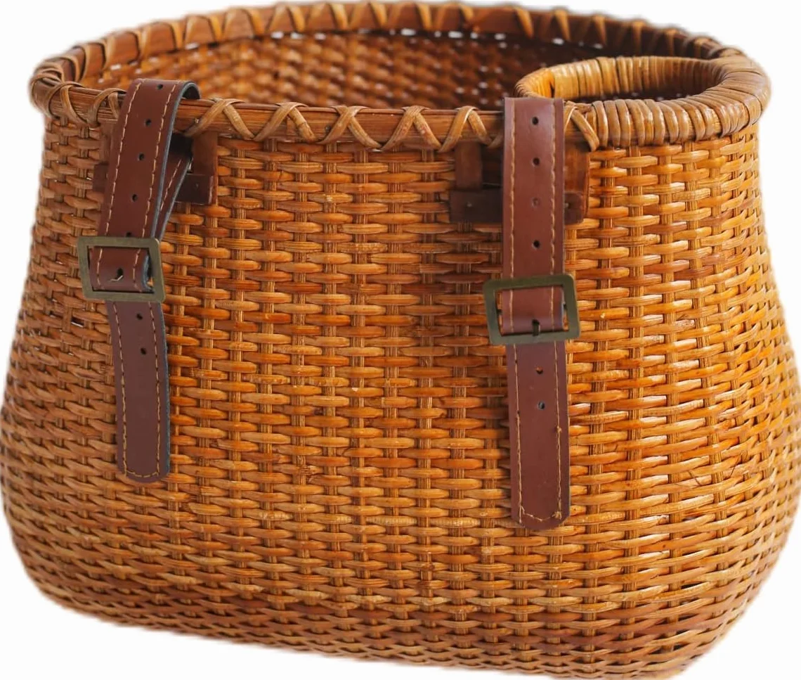 Cesta de mimbre para bicicleta de mujer con portavasos, estilo vintage