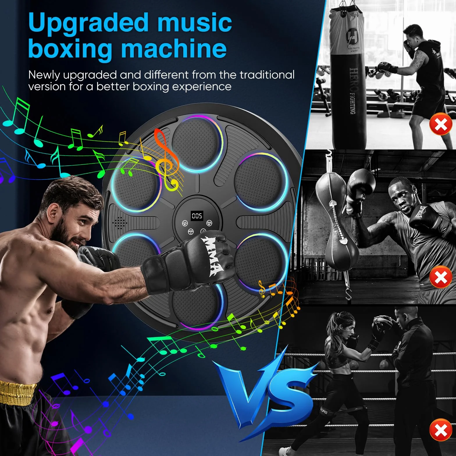 Máquina De Boxeo Musical LED Inteligente Bluetooth Con Guantes, 9 Ajustes De Velocidad Y Modo De Conteo Para Adultos Y Niños