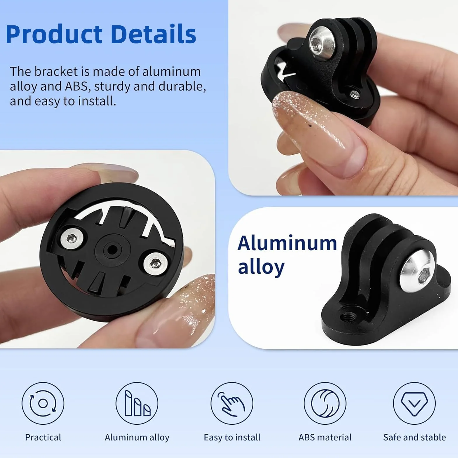Soporte de Bicicleta para Garmin & Gopro, 2 Juegos Universal Combo Adaptador, Compatible con Computadora de Bicicleta Garmin Edge, Espaciado 20-22mm, Base Fija para Luz y Cámara, Color Negro
