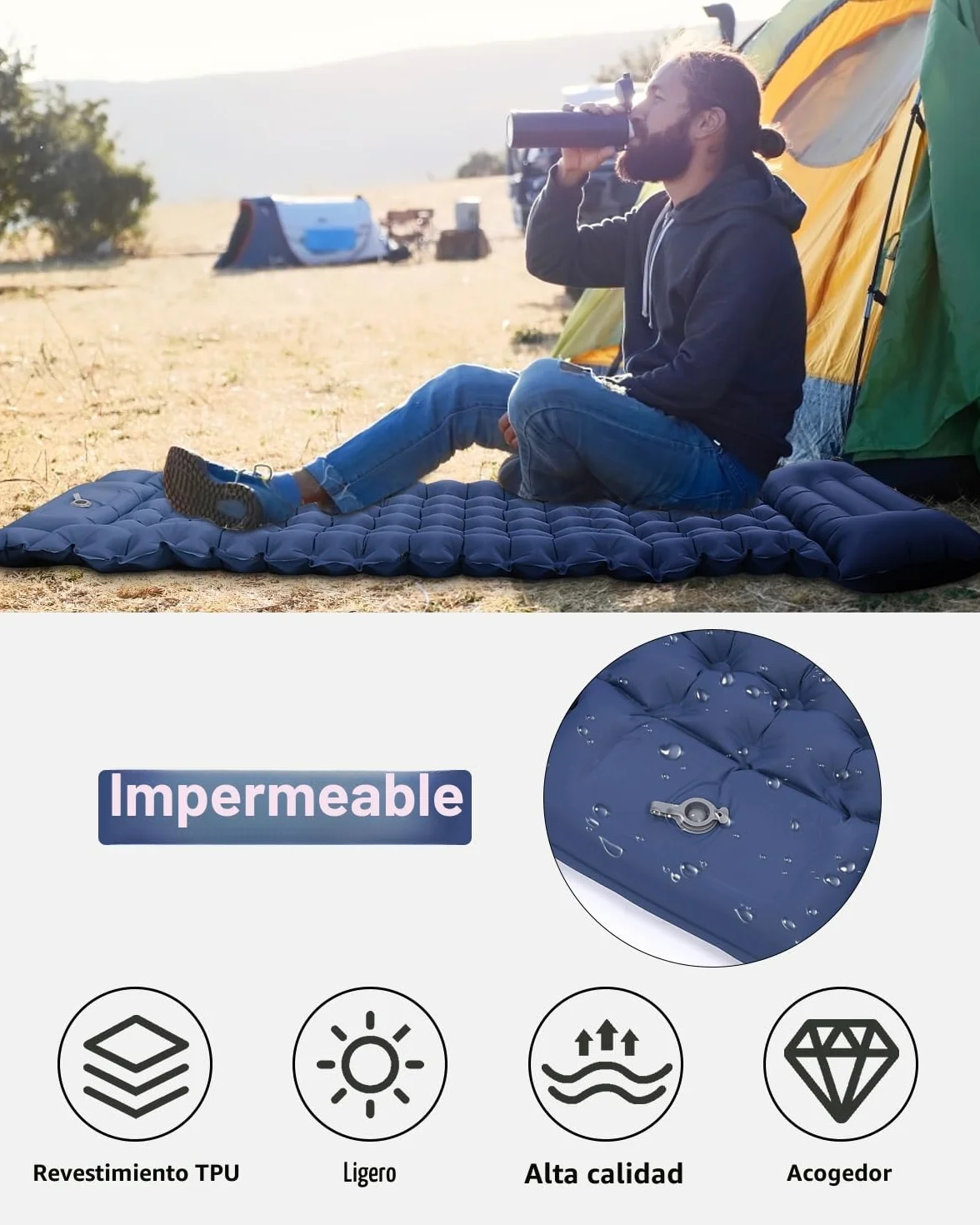 Zawaer Colchoneta De Camping Inflable Ultraligera para Dormir con Almohada, Esterilla Camping,Colchones Campings Autohinchable, Esterilla Dormir, para Exteriores, Senderismo