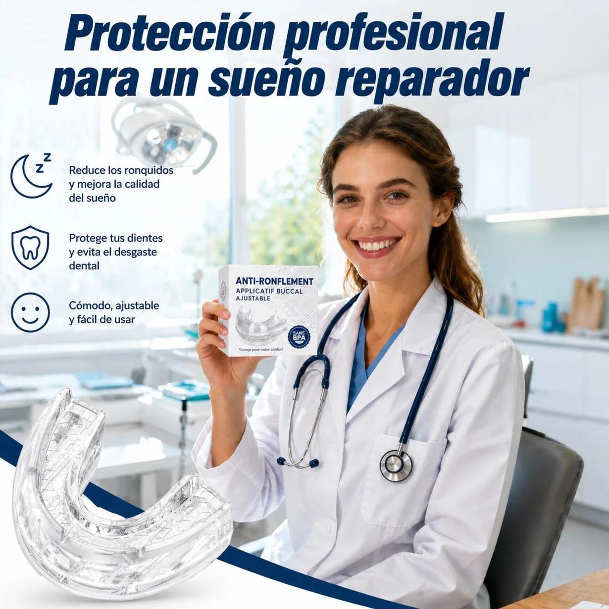 Avanzado Dispositivo Antironquidos Férula Anti Ronquidos para Dormir Blanco Transparente