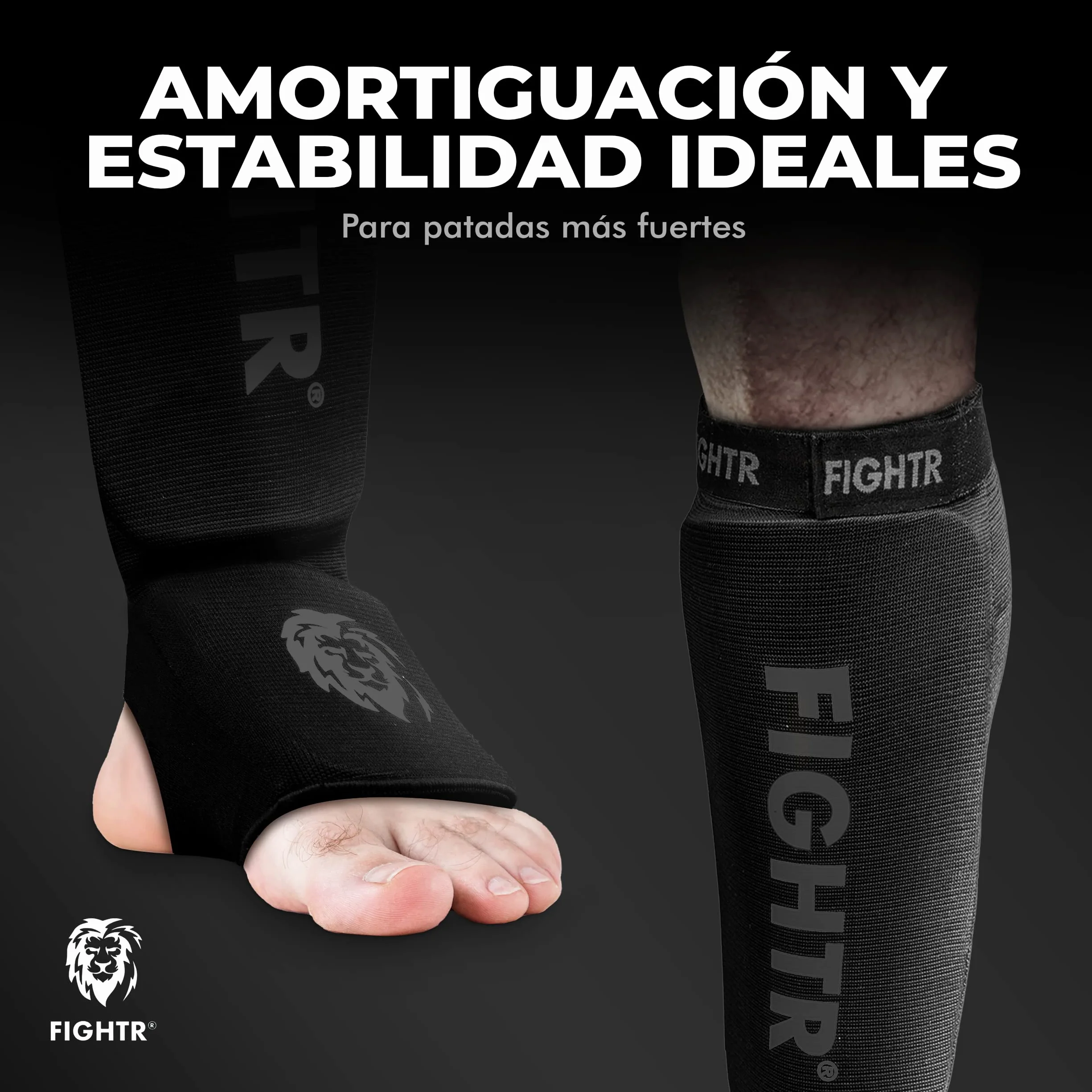 FIGHTR® Espinilleras - con Ajuste Acolchado Ideal | Espinilleras para Patadas en Kickboxing, MMA, Muay Thai y Otras Artes Marciales