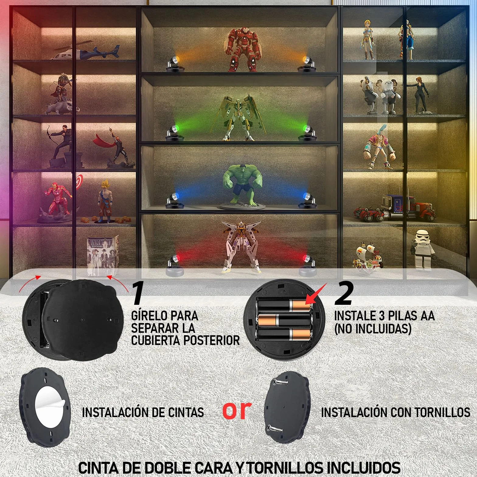 Klarlight RGB LED Mini Spotlight 13 Colores Inalámbrico a Pilas con Mando a Distancia 2-Pack Negro