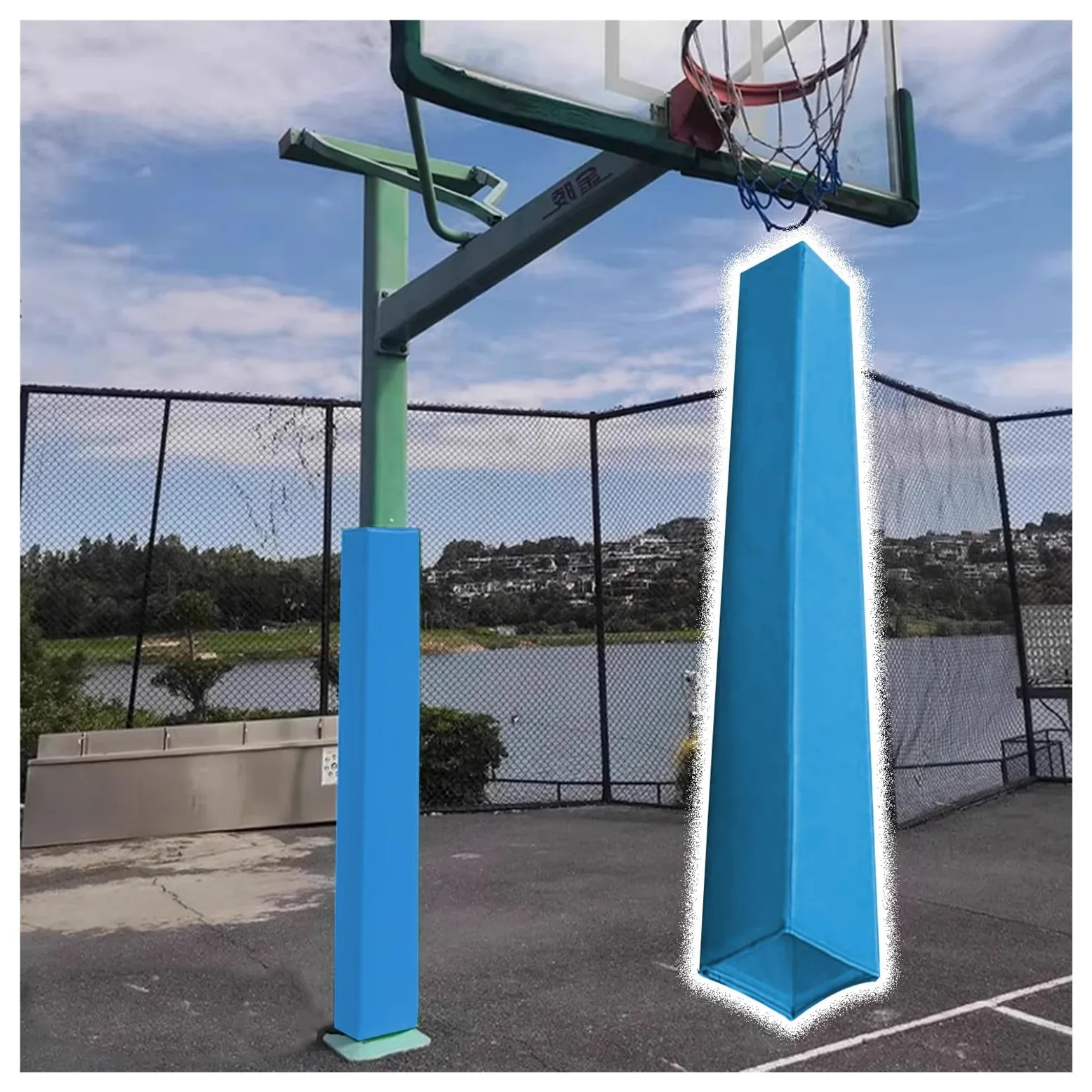 Almohadilla acolchada para poste de baloncesto para aros cuadrados, envoltura acolchada para poste de garaje, funda protectora para equipo deportivo, fácil de instalar y resistente a la intemperie