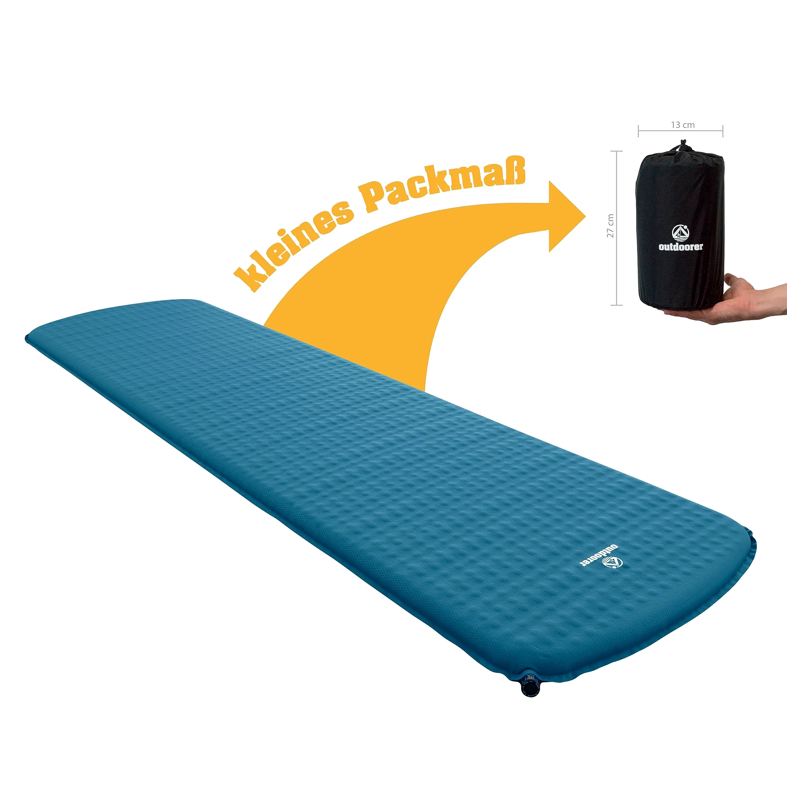 outdoorer Trek Bed 1 - colchoneta Aislante autoinflable, 3,1 cm, tamaño Compacto después de Doblar - colchoneta de Trekking Ultraligera