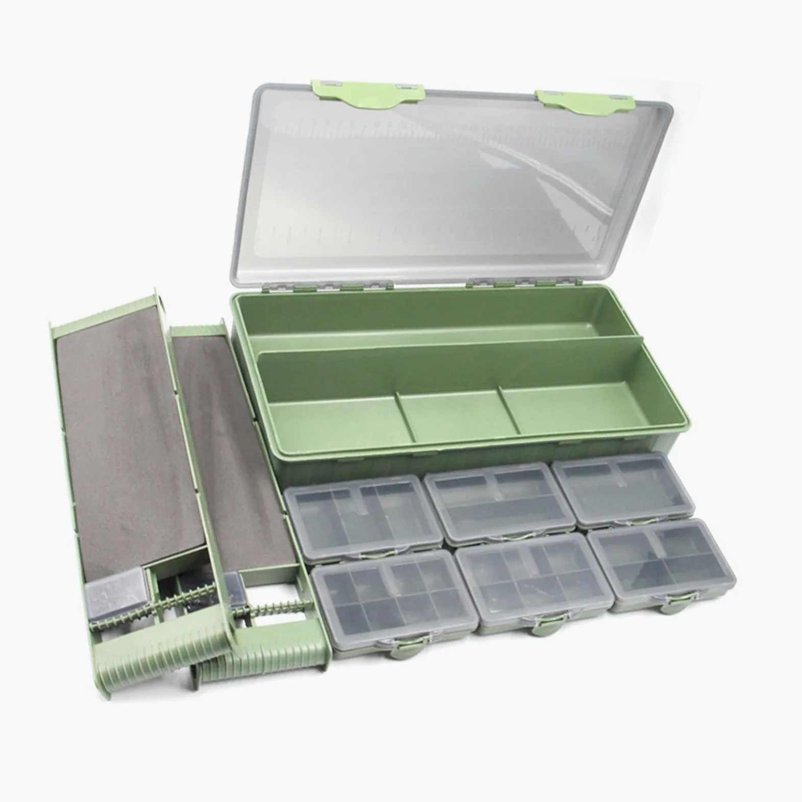 Caja de aparejos de pesca, caja de almacenamiento con múltiples compartimentos con tapa transparente, señuelos de pesca, anzuelos, contenedor para pescadores
