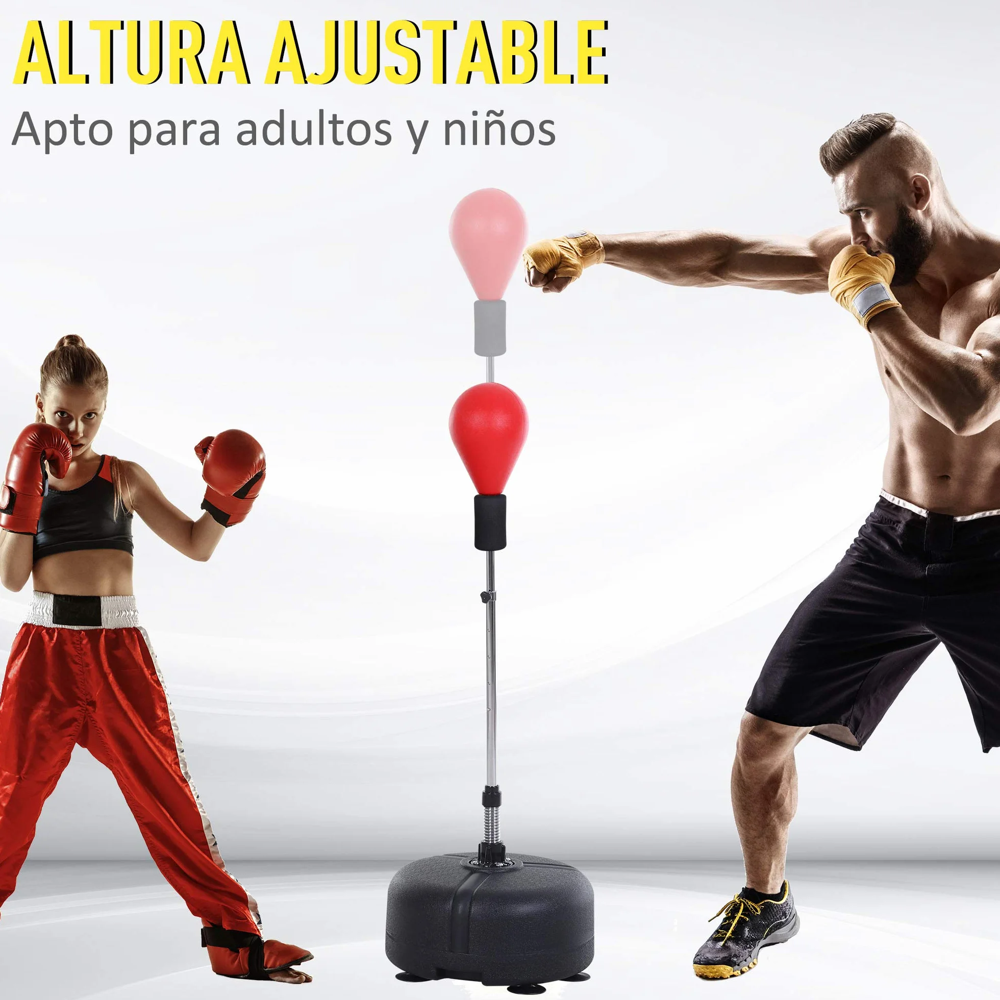 HOMCOM Saco de Boxeo de Pie Punching Ball Altura Ajustable 136-154 cm Base Rellenable Guantes Adultos Adolescentes