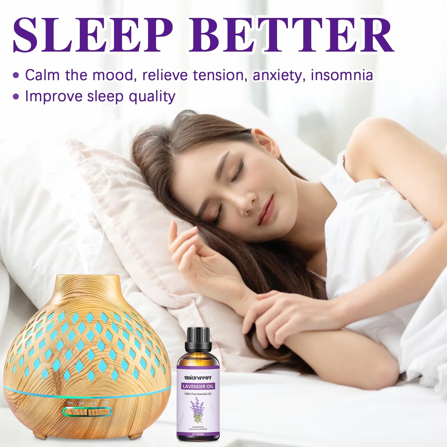 Aceite Esencial de Lavanda 100ML 100% Puro Natural para Aromaterapia, Cuidado de la Piel y Anti Acné
