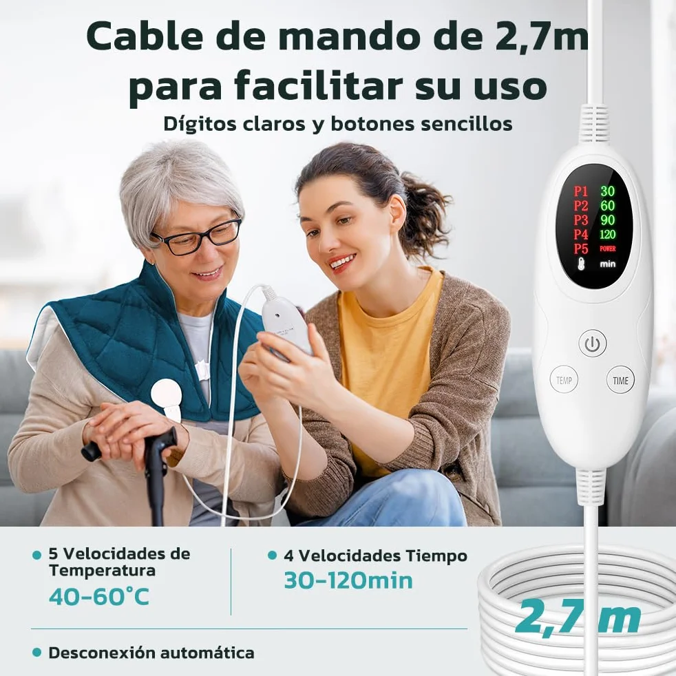 Almohadilla Térmica Cuello Calentamiento Rápido Temperatura Ajustable 40-60°C Apagado Automático Lavable 55x45