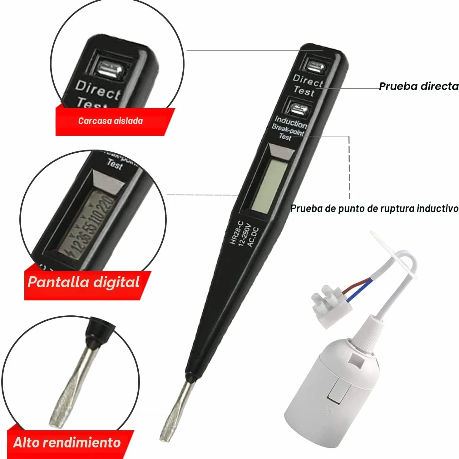 12 Piezas Casquillos E27, Portalámparas Adaptador de Bombillas, Probador de Voltaje, Soportes de Lámpara con Cable y Terminal
