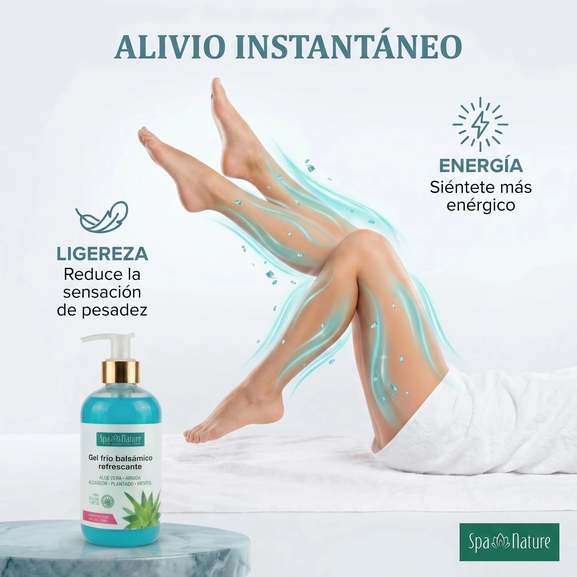 Crema Gel Frío Piernas Cansadas con Aloe Vera 250ml - Efecto Calmante, Hidratante, Antiinflamatorio, Absorción Rápida, Vegano