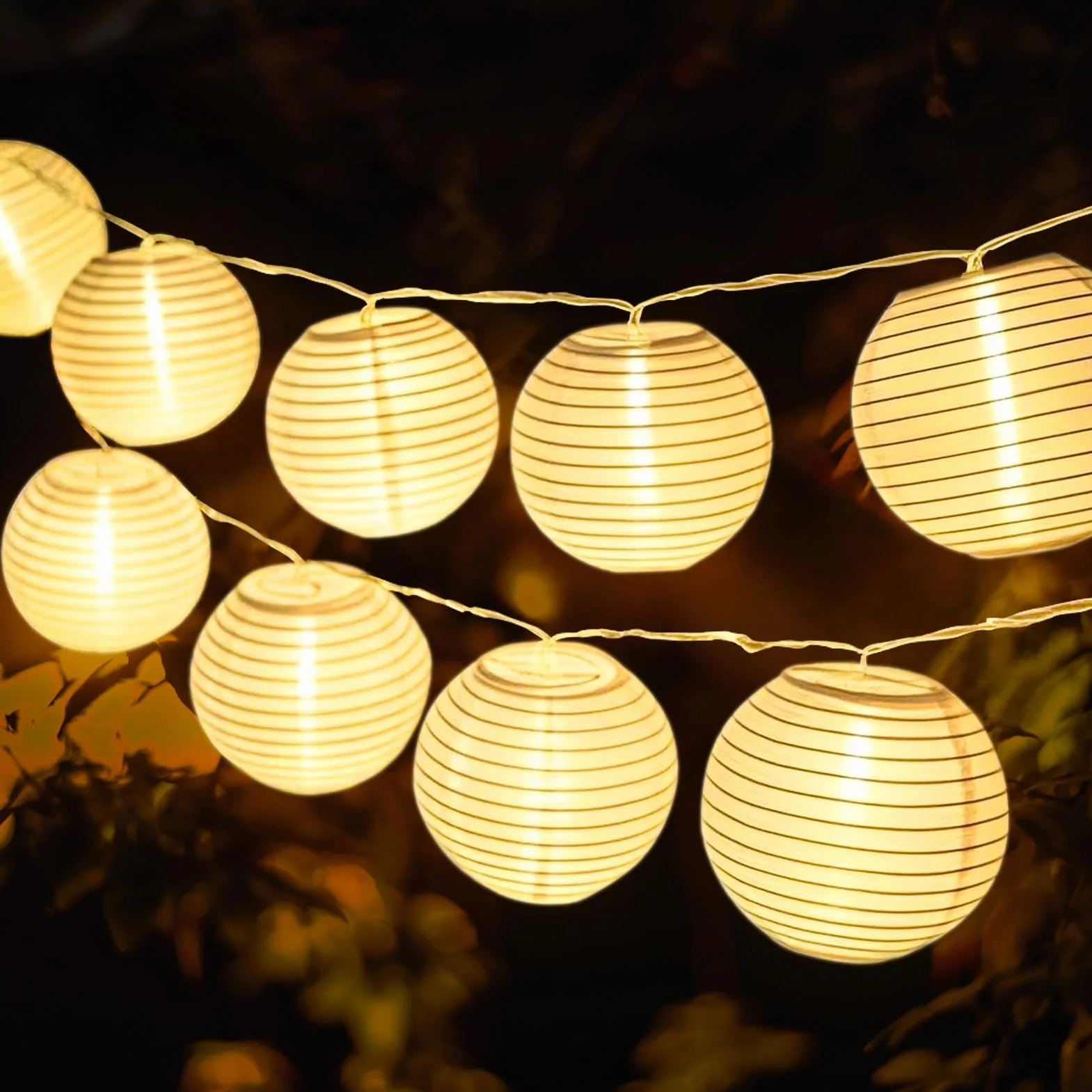 Guirnalda Luces LED 20 Farolillos Papel Exterior Decoracion Jardin Balcon Terraza Blanco