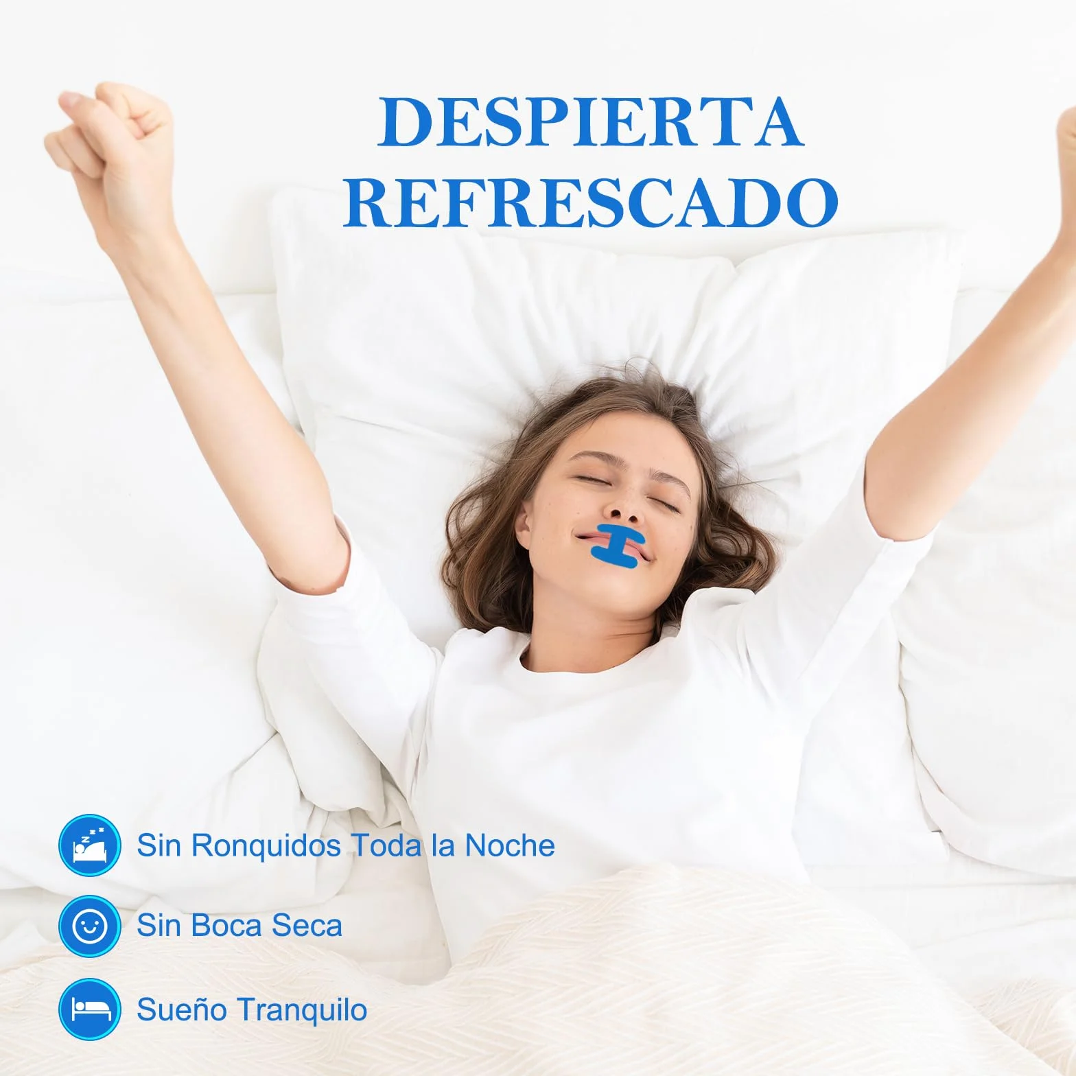 Mouth Tape for Sleeping, Anti Ronquidos Myotape, Cinta Bucal para Dormir, 60 Piezas (Azul-H)