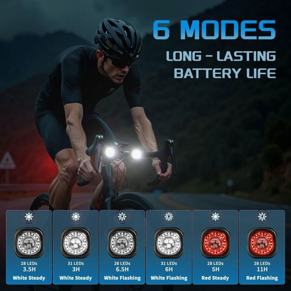 de Luces Inteligentes para Bicicleta 2Pack, Luces de Bicicleta 2Pack, y Señal de, Luz Delantera y Trasera Sincronizada con Control Remoto para Montar de Noche.