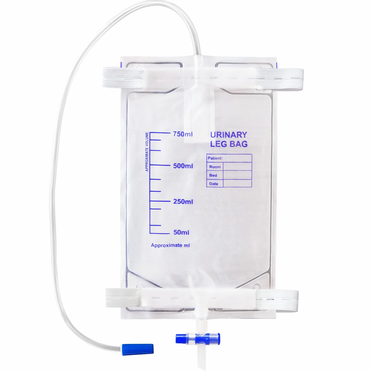 Bolsa de Drenaje de Orina 750 ML 5 Piezas con Película Antirreflujo y Válvula en T
